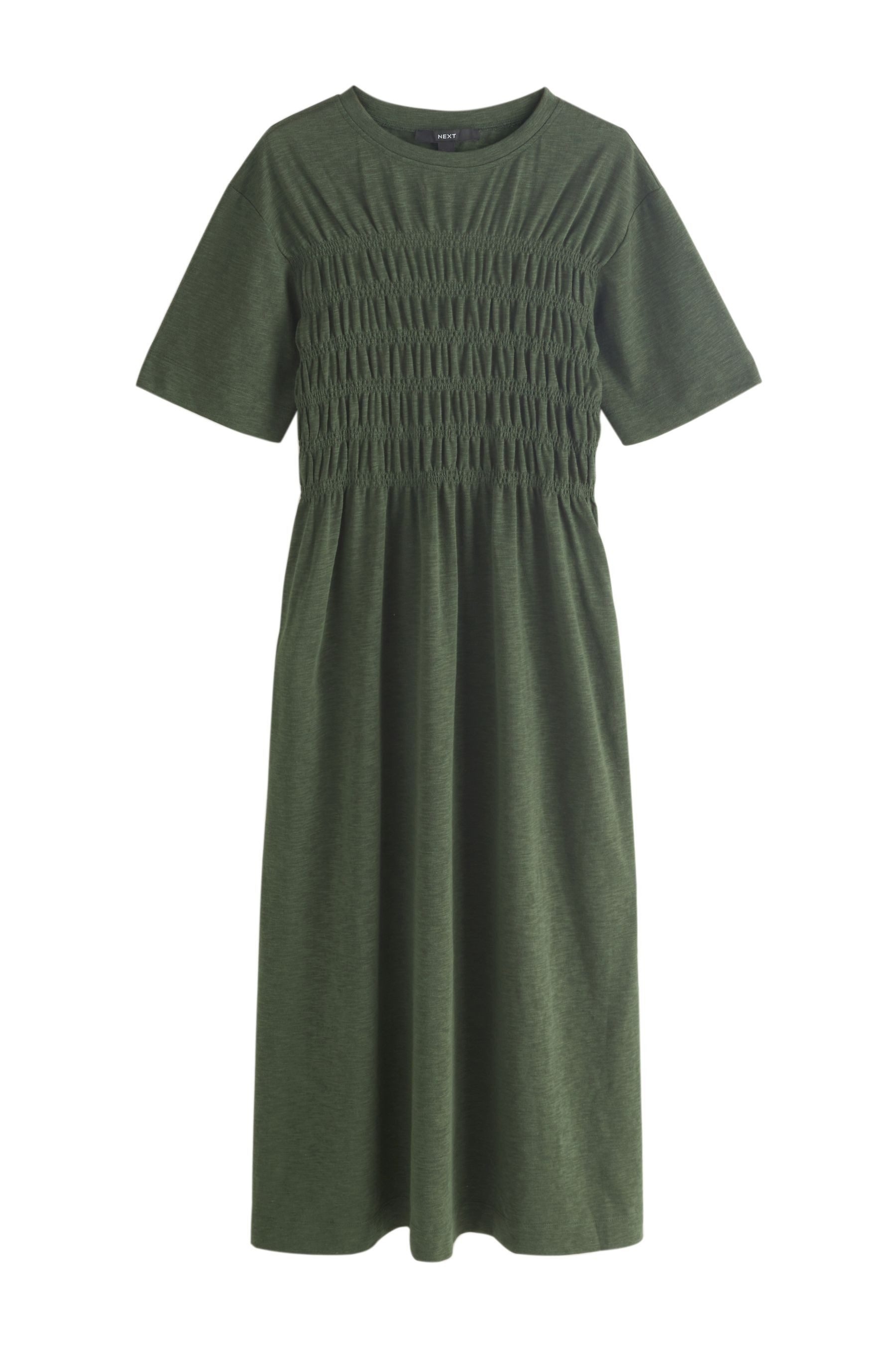 Next Midikleid Gerafftes T-Shirt-Midikleid mit kurzen Ärmeln (1-tlg)