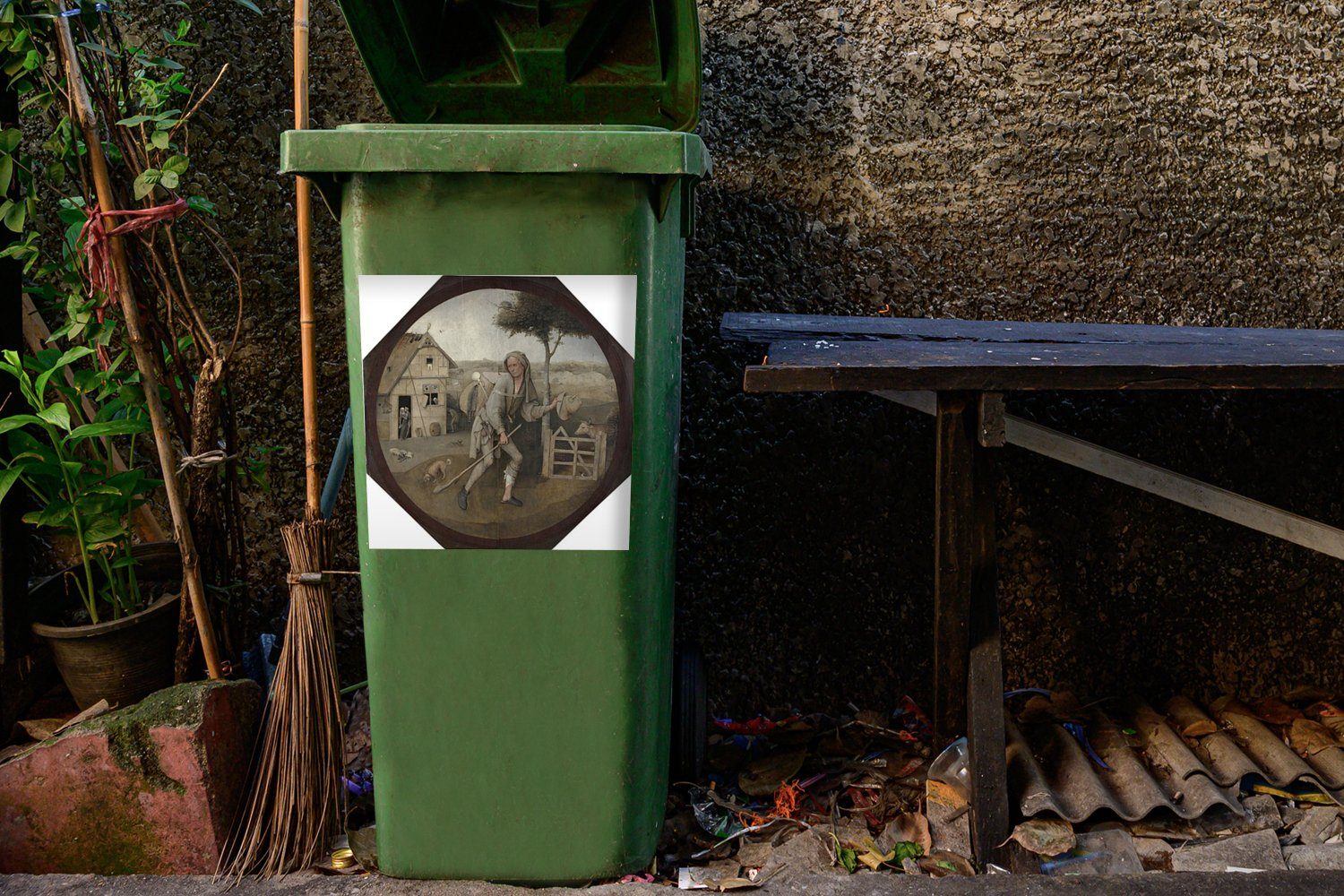 MuchoWow Wandsticker Der Hausierer St), von Container, Bosch (1 Sticker, Mülltonne, Gemälde Abfalbehälter Mülleimer-aufkleber, - Hieronymus