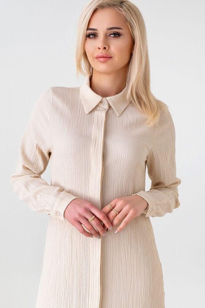 fashionshowcase Longtunika Damen Crinkle lange Tunika verdeckte Knopfleiste Modest elegant Crinkle-Struktur, fließender Fall, Seitenschlitze, vielseitig tragbar