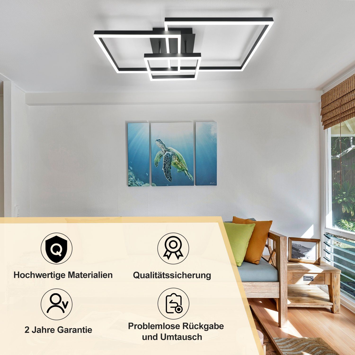 Nettlife Deckenleuchten Schwarz 84W Schlafzimmer Wohnzimmer integriert, für Dimmbar mit Neutralweiß, Küche LED Fernbedienung, fest Fernbedienung, Wohnzimmerlampe Flur mit Büro Warmweiß, Esszimmer Kaltweiß