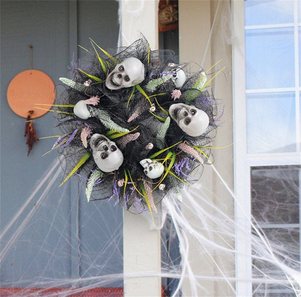Halloween Atmosphäre Dekorative, mit Kunstkranz eine Girlande Partyrequisiten Totenköpfen, Kranz festliche Türbehang für