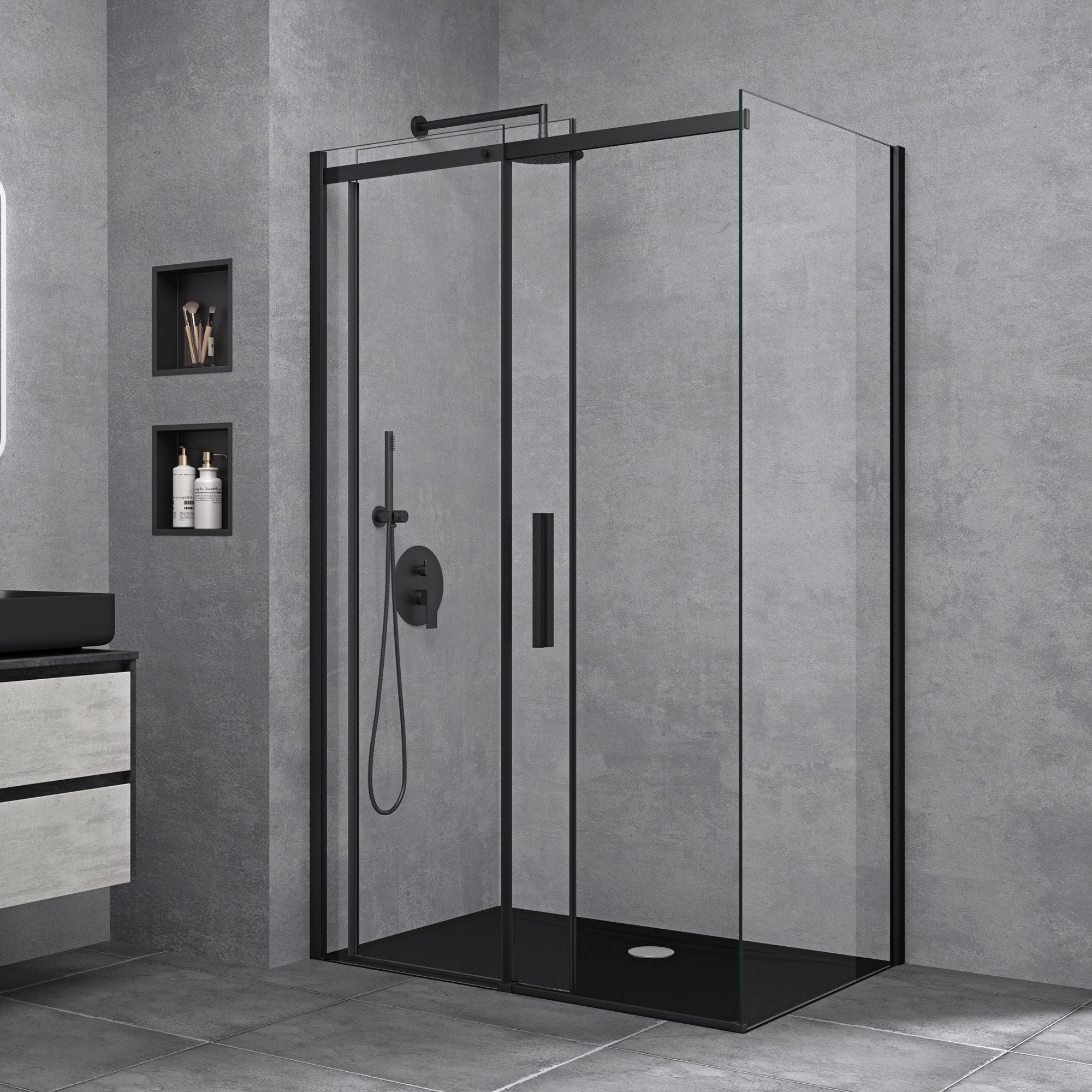 doporro Eckdusche Duschkabine Schiebetür Duschabtrennung 8mm ESG mit NANO H:195cm R18, BxT: 100x70 cm, Einscheibensicherheitsglas, mit Schiebetür – Bild 3 von 5