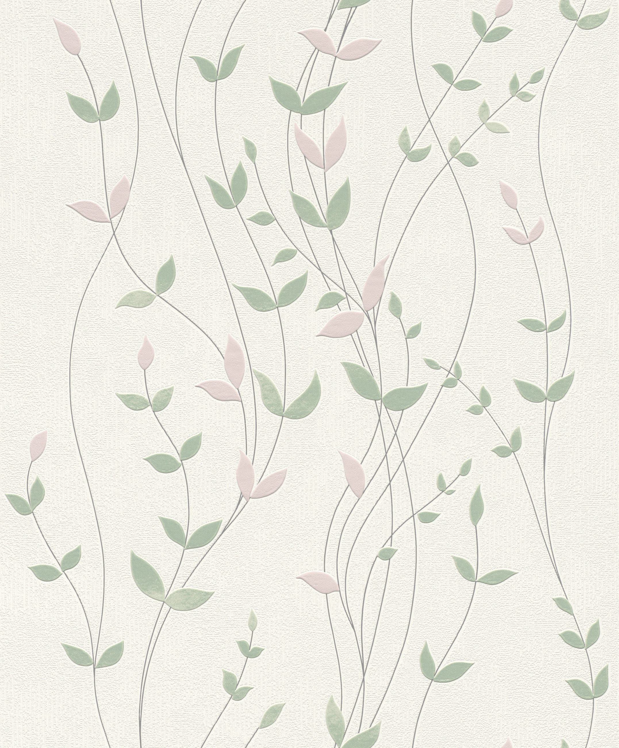Rasch Vliestapete Blätter, Ranken, Blumen & Zweige in 3D - Vliestapete Grün, floral, strukturiert, 3D-Optik, matt, (1 Rolle, 1 St., Kollektion 'Deco Style' - 10,05 m x 0,53 m), Lichtbeständige Farben - Feucht abwischbar - Restlost abziehbar