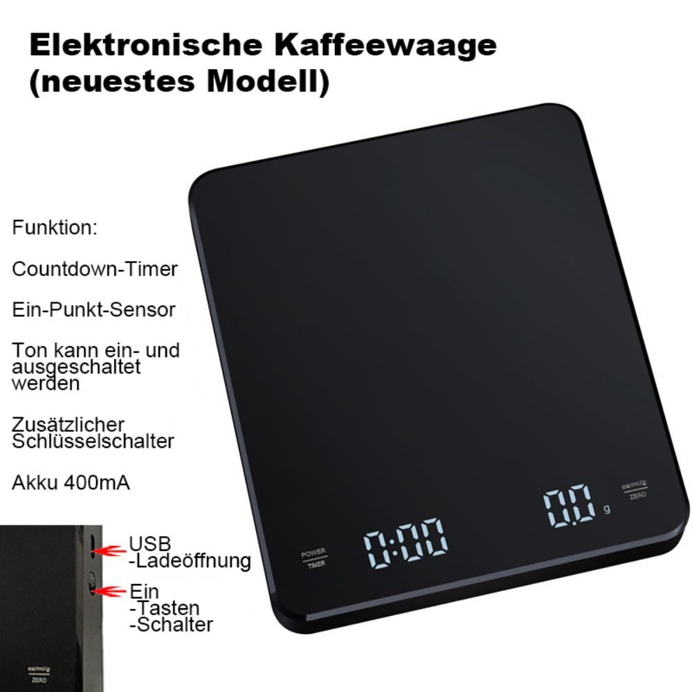 HUGERSTONE Küchenwaage 3 kg Küchenwaage Digital, Feinwaage Genauigkeit 1 Gramm, Kaffeewaage, (Packung, 1-tlg., Größe: 15x13x2,25cm), Küchenwage Mit automatische – Bild 4 von 5