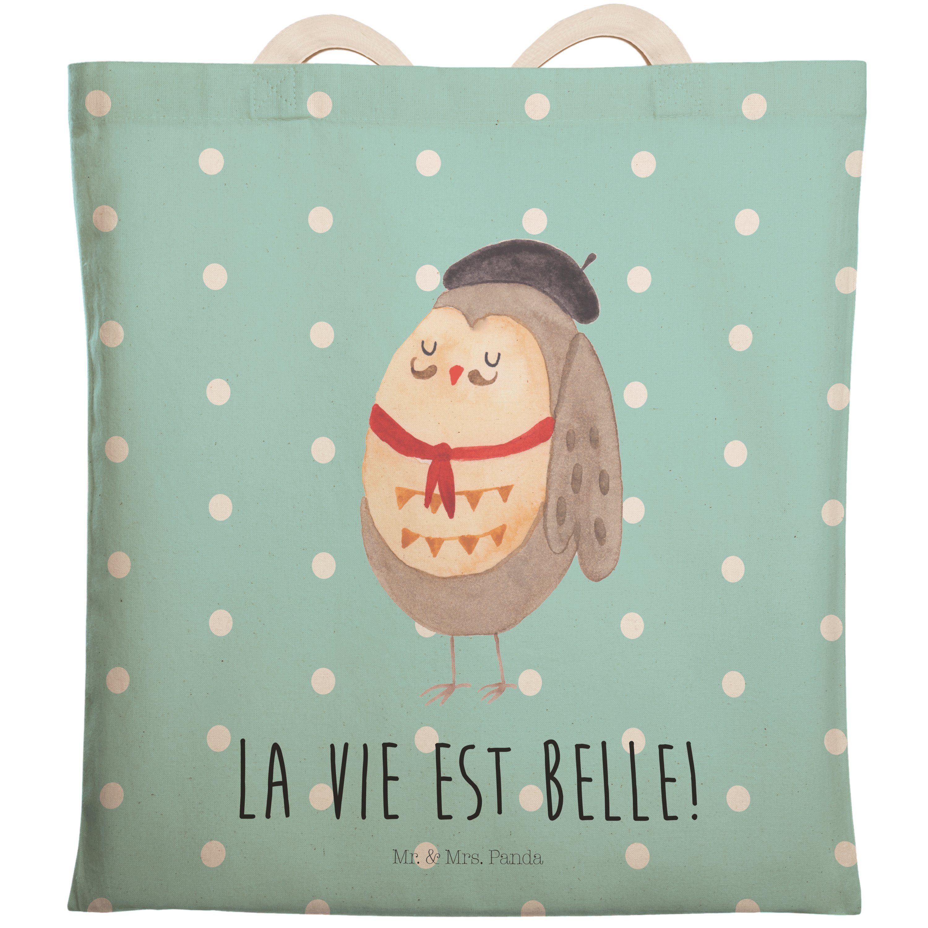 Tragetasche - Beuteltasche, Panda Geschenk, (1-tlg) Eule vie Mrs. Mr. & - es Türkis Pastell La Französisch