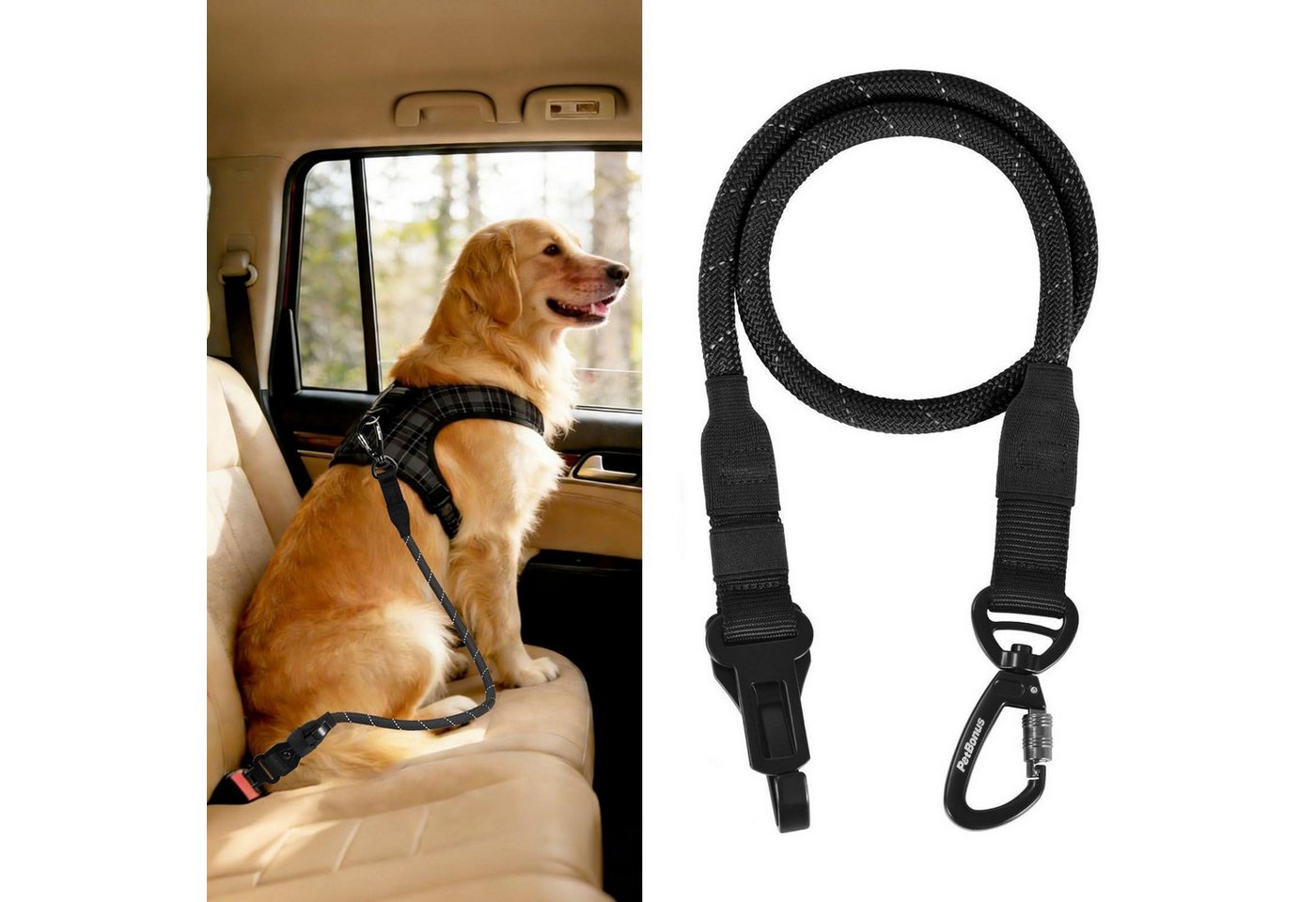 LuxusKollektion Autohundegeschirr Hunde Sicherheitsgurt Anschnallgurt Auto Karabiner Schwarz
