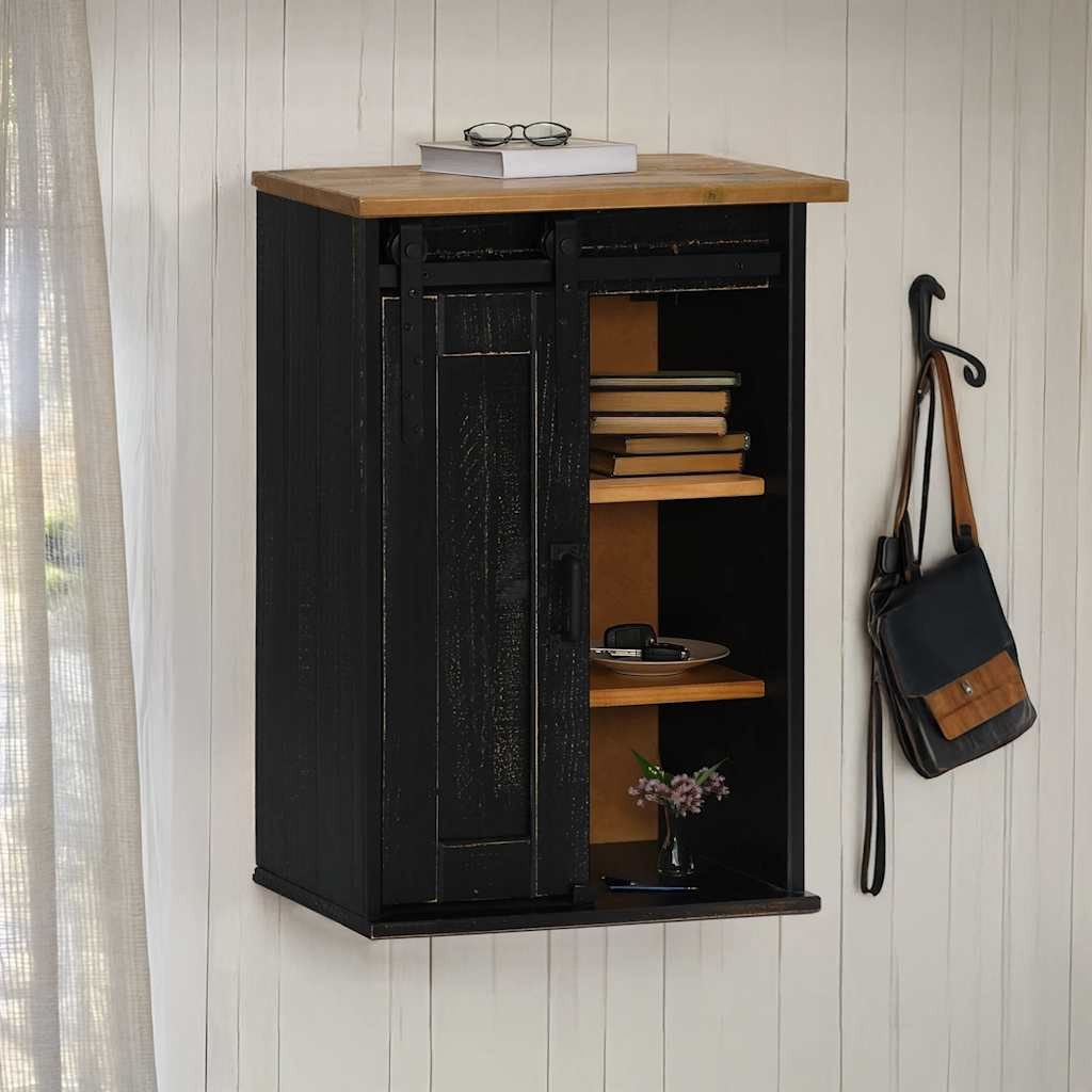 furnicato Hängeregal Hängeschrank HALDEN 49 x 22,5 x 70 cm Schwarz, 1-tlg., Wandschrank mit Schiebetür und Einlegeböden für dein Badezimmer
