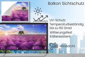 MuchoWow Balkonsichtschutz Lavendel - Baum - Sonnenuntergang - Lila (1-St) Balkonbanner, Sichtschutz für den Balkon, Robustes und wetterfest