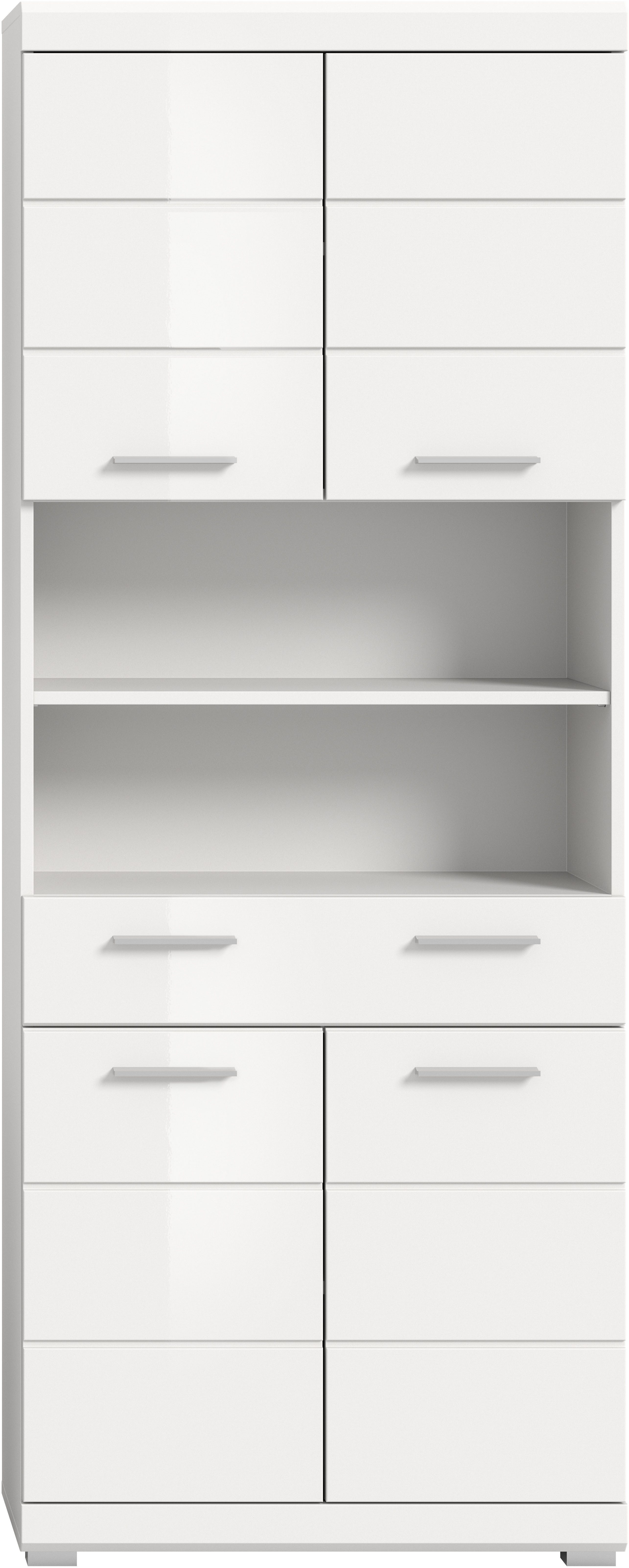 welltime Hochschrank SIENA, Breite 74cm, 4 Türen, 1 Schubkasten, 2 offene Fächer, MDF-Front (TOPSELLER) in verschiedenen Farben erhältlich, Badmöbel, Badschrank, Schrank, Bad