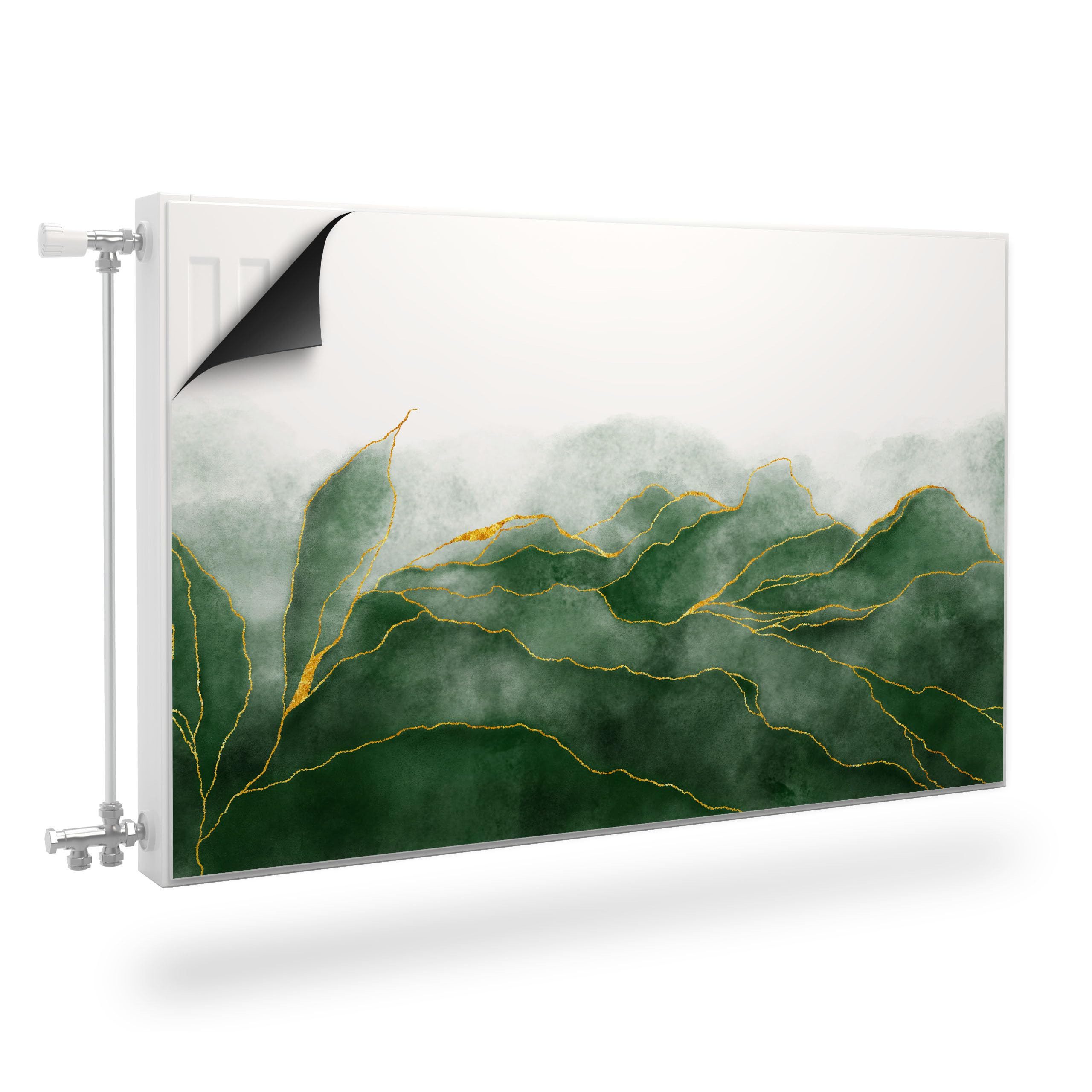 Muralo Magnetfolie Heizkörperverkleidung – Heizkörperabdeckung magnetisch Magnetmatte, Grüne Aquarell-Blätter – 80x60 cm, abriebfest, abwischbar