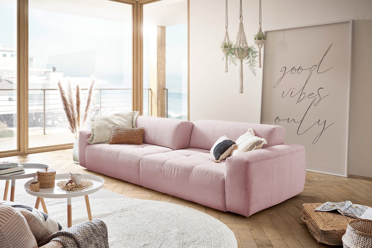 KAWOLA 3-Sitzer PALACE, Big Sofa mit Sitztiefenverstellung Cord versch. Farben rosa