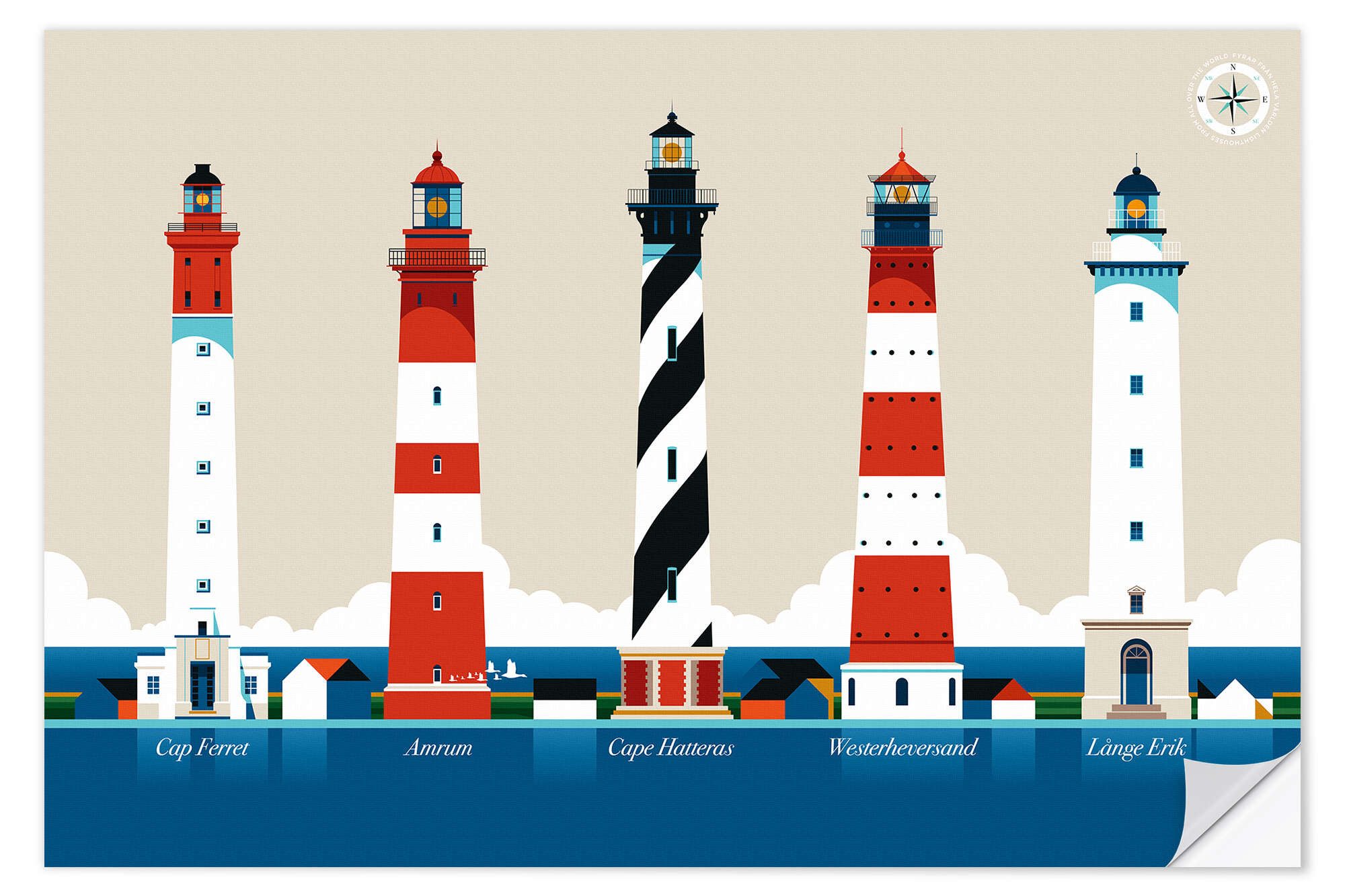 Posterlounge Wandfolie Bo Lundberg, Lighthouse Island, Badezimmer Lounge Illustration