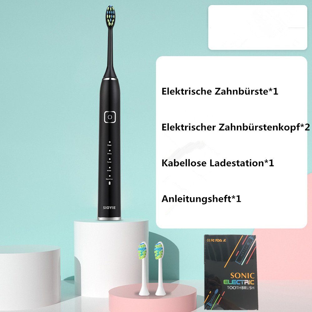 XDeer Zahnbürste Elektrische Zahnbürste Schallzahnbürste - Reise Zahnbürsten, Elektrisch,Schall Electric Toothbrush Mit 2 köpfe, 5 modi,Timer