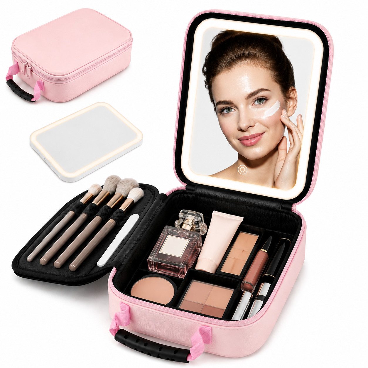 Toomoke Kosmetiktasche LED Kosmetikkoffer mit Spiegel, Make-up Tasche mit 3 Lichtfarben, USB (Elegante Make-up Tasche mit LED Spiegel, roßer Stauraum, 3 Lichtmodi und perfekter Organisation), für Zuhause und Reisen