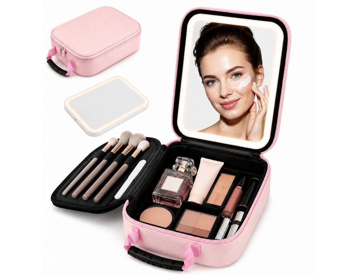 Toomoke Kosmetiktasche LED Kosmetikkoffer mit Spiegel, Make-up Tasche mit 3 Lichtfarben, USB (Elegante Make-up Tasche mit LED Spiegel, roßer Stauraum, 3 Lichtmodi und perfekter Organisation), für Zuhause und Reisen