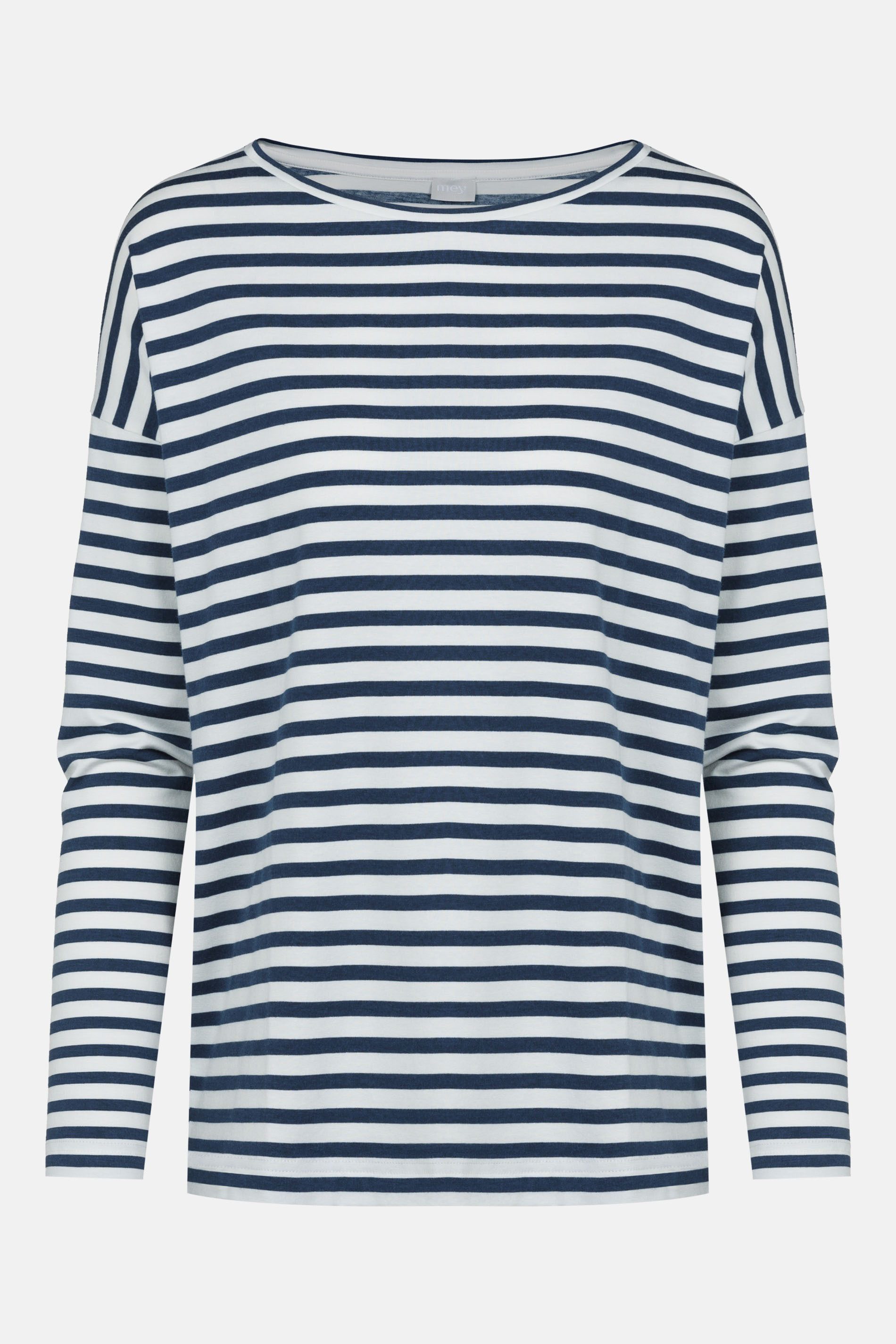 Mey Pyjamaoberteil Mey Damen Shirt Serie Cyra Mit feinem Ringel (1-tlg) Basic Shirt, zeitloses Design, Baumwoll-Mix, Rundhals