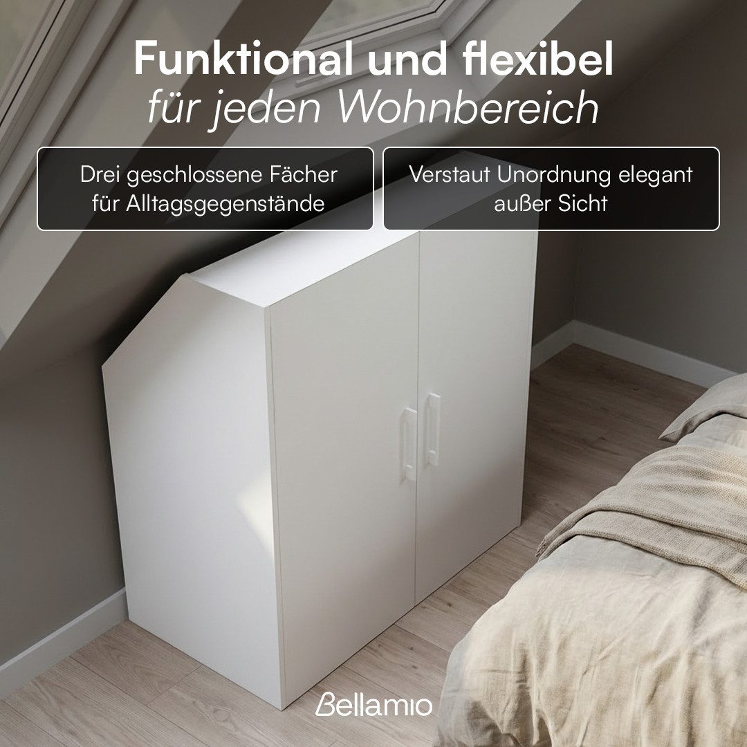Bellamio Regal Aland Dachschrägenregal mit 45°-Winkel, Regal für Dachschrägen, Weiß, 90 cm breit mit 2 Türen, verfügbar mit & ohne Türen – Bild 3 von 5