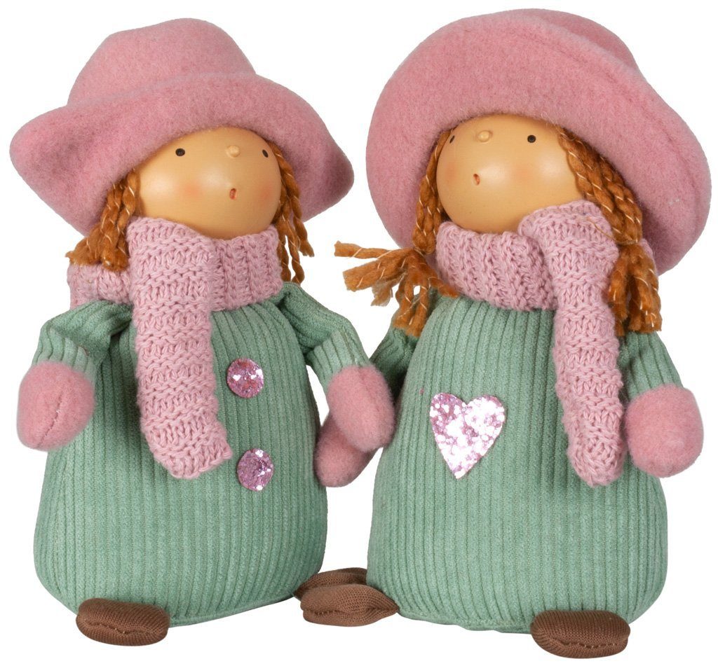 Christmas Paradise Weihnachtsfigur stehende Wichtel Mädchen 18cm (Dekofigur, 2 St., im Set), Gnom mit Glitzer, 2 Designs, Weihnachtsdeko Rosa-Grün