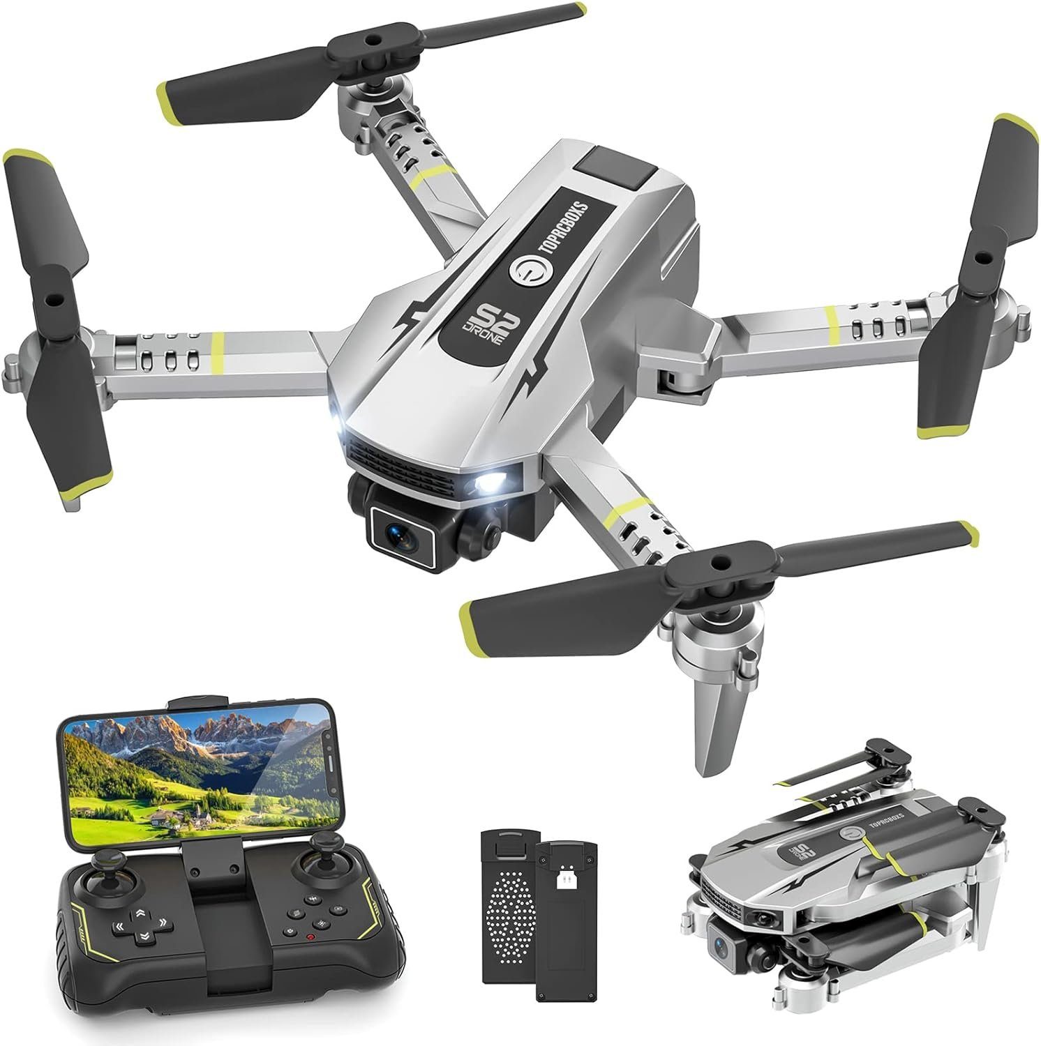 TOPRCBOXS Drohne (1080P, Kamera faltbare FPV-Quadcopter Flugbahnflug Gestensteuerung 360° Flips)
