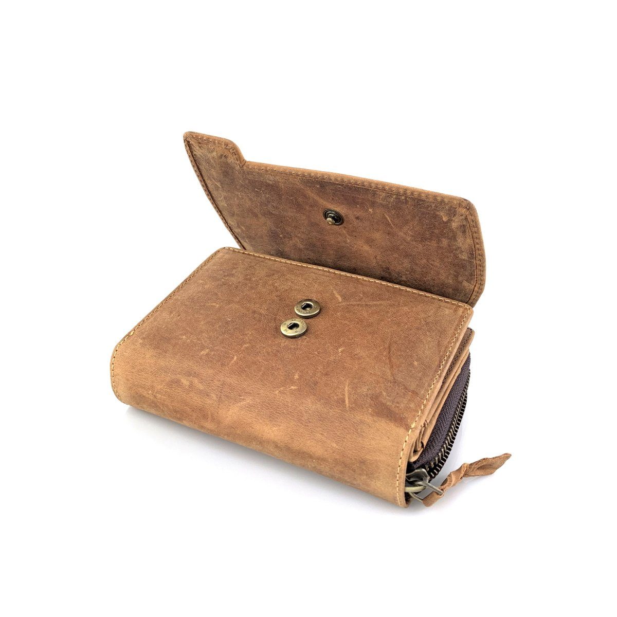 RFID-Schutz Damen 12 mit mit >BH-2679<, eleganter Portemonnaie, Buffalo in Büffelleder Kartenetui Geldbörse Kartenfächern Naturfarben Hill Geldbeutel