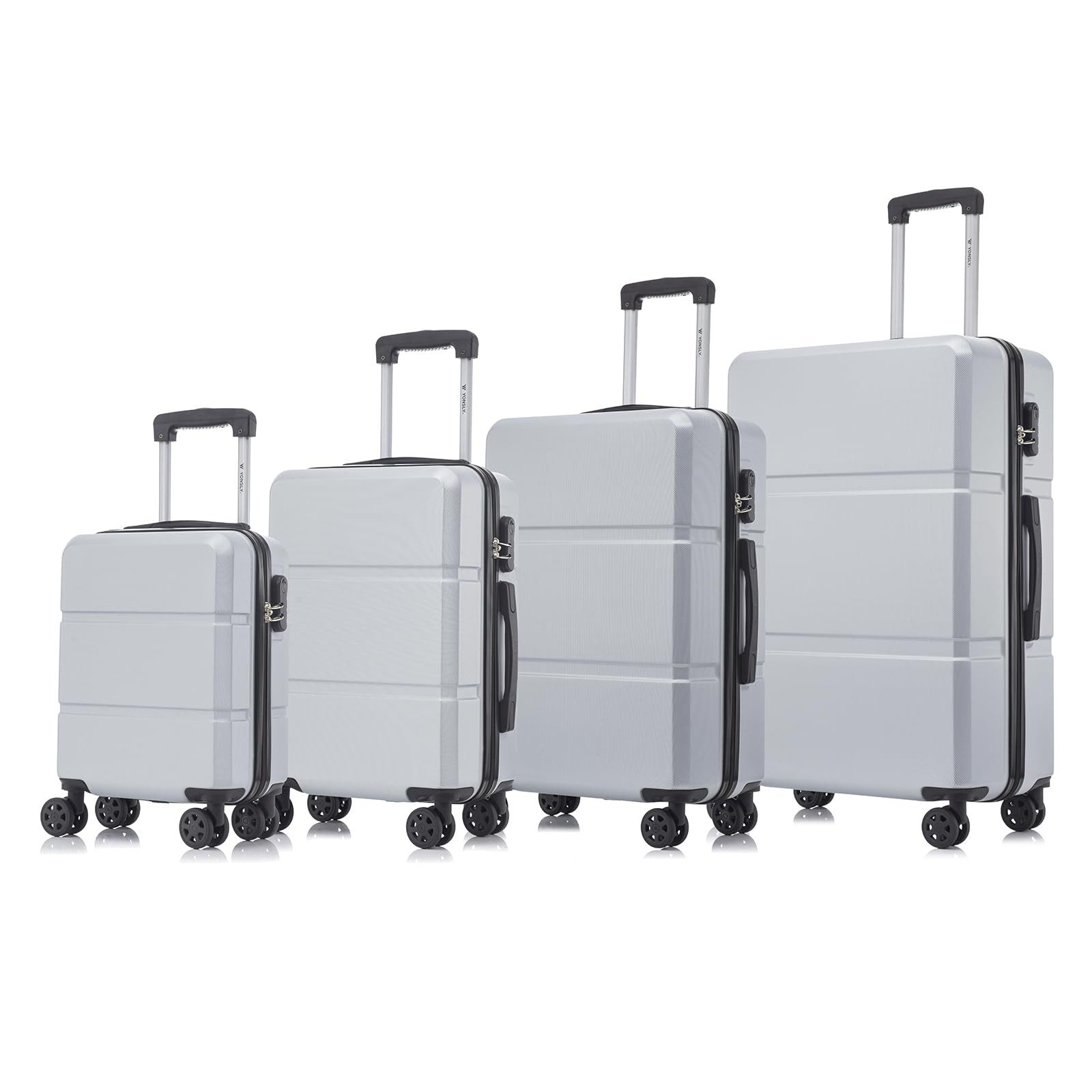 yonsly Trolleyset Koffer Set 4-tlg, Trolley Reisekoffer mit 4x 360° Rollen, 4 Rollen, (4 tlg., Hartschalen Koffer Set S/M/L/XL), Zahlenschloss, Weicher Gummigriff