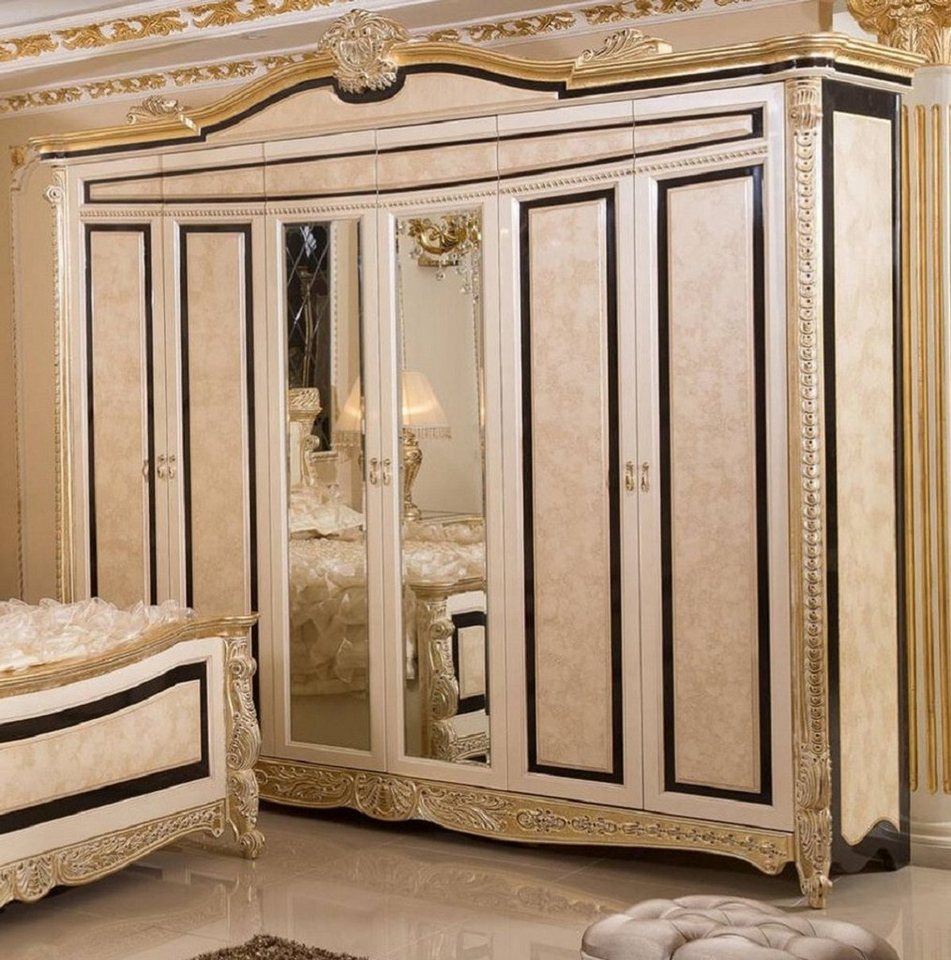 Casa Padrino Kleiderschrank »Luxus Barock Schlafzimmerschrank Weiß / Beige  / Schwarz / Gold - Prunkvoller Massivholz Kleiderschrank im Barockstil -
