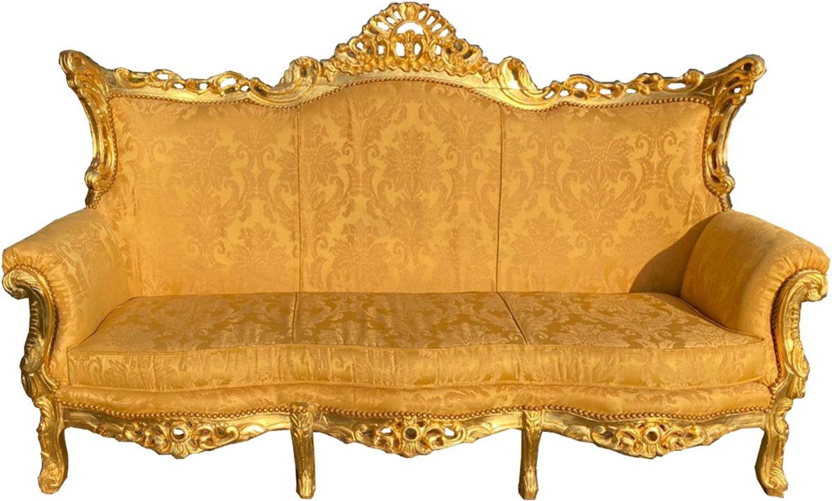 Casa Barock - Antik 3er Couch / Möbel Padrino - 3-Sitzer Gold Sofa Bouquet Gold Lounge Muster Stil Wohnzimmer