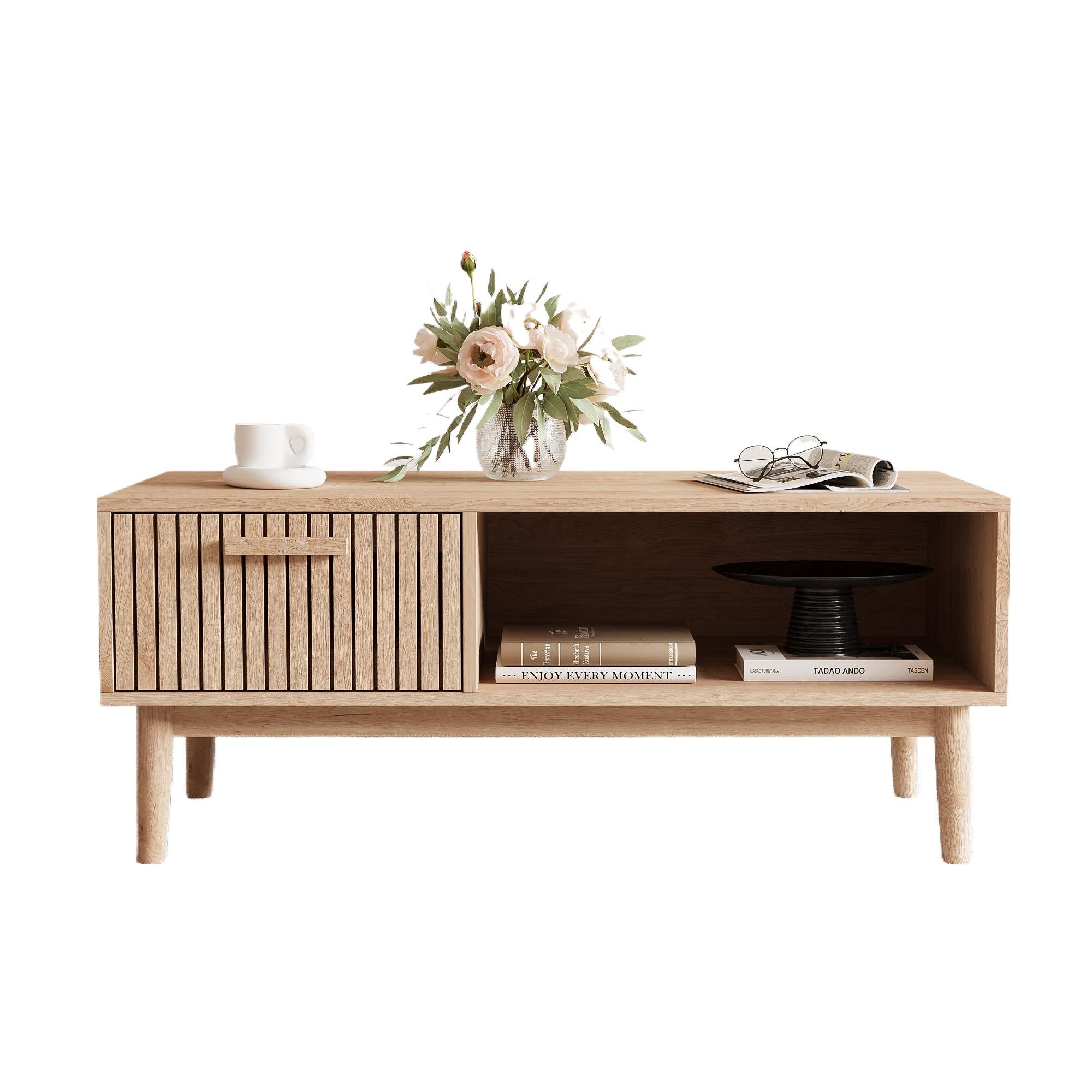 FUROKOY TV-Schrank (100cm Holzfarbenes Rattan-Couchtisch, mit günstig online kaufen