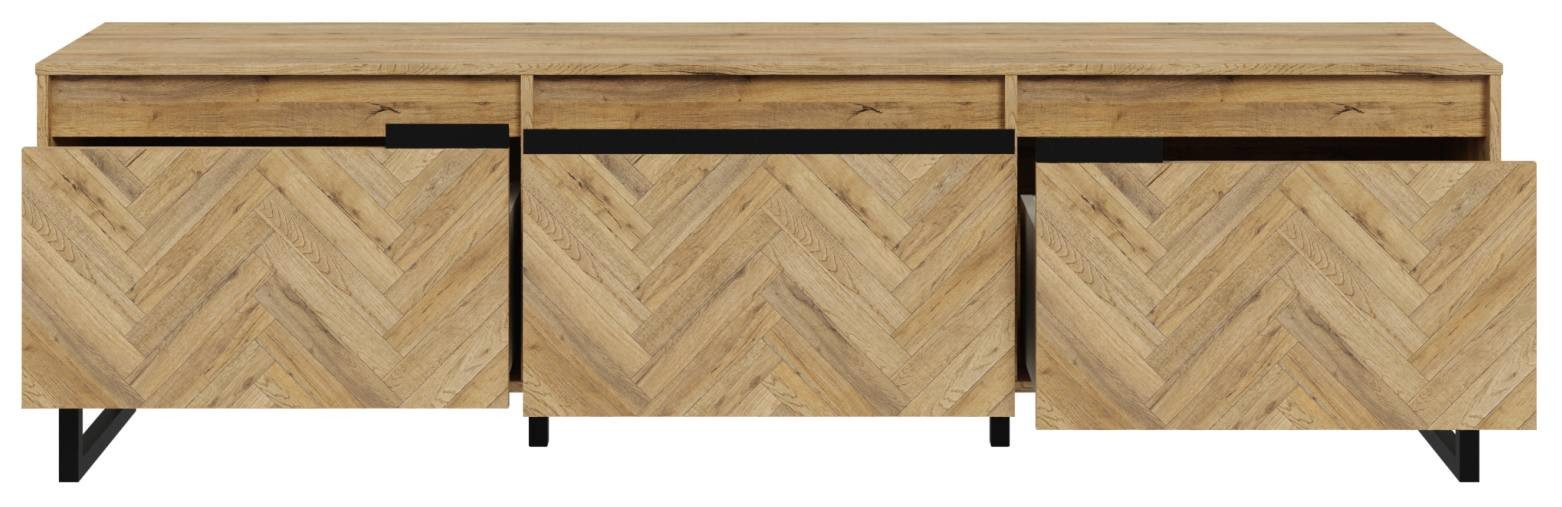 FORTE Lowboard Lowboard TV-Board SOLLETICO Optik: Bartex-Eiche mit Fischgrätoptik