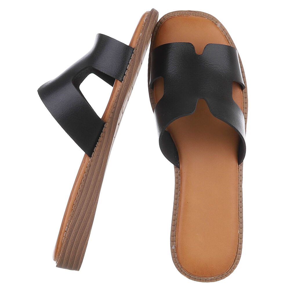 Ital-Design Modische Sandalen mit gepolsterter Sohle für Damen Pantolette (91409226) Keilabsatz/Wedge Pantoletten in Schwarz