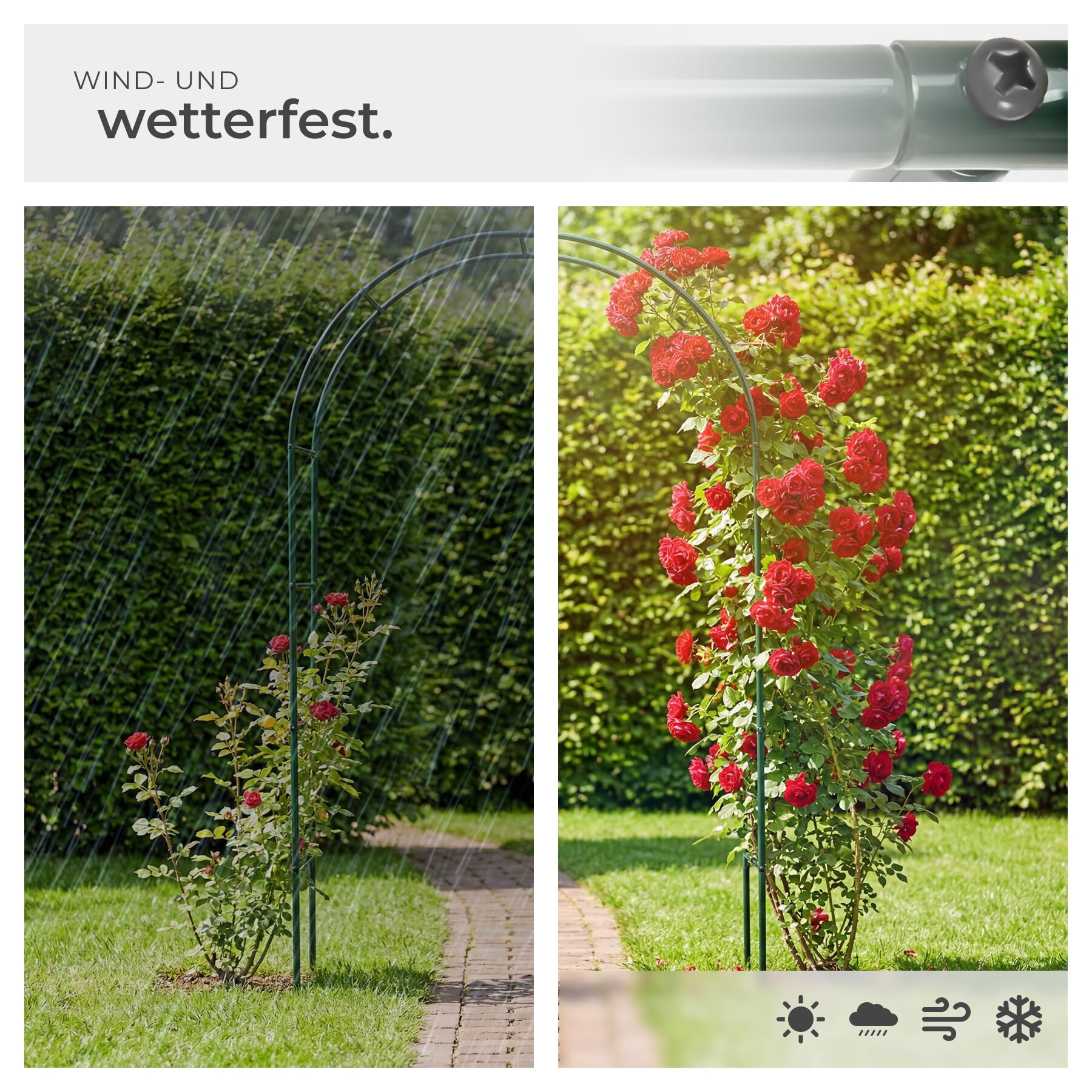 tectake Rosenbogen Rankbogen 140 x 40 x 240 cm aus Stahl, wetterfest und stabil Rosenspalier, in grün, für einen stabilen Halt konzipiert und zur einfachen Mont – Bild 4 von 5