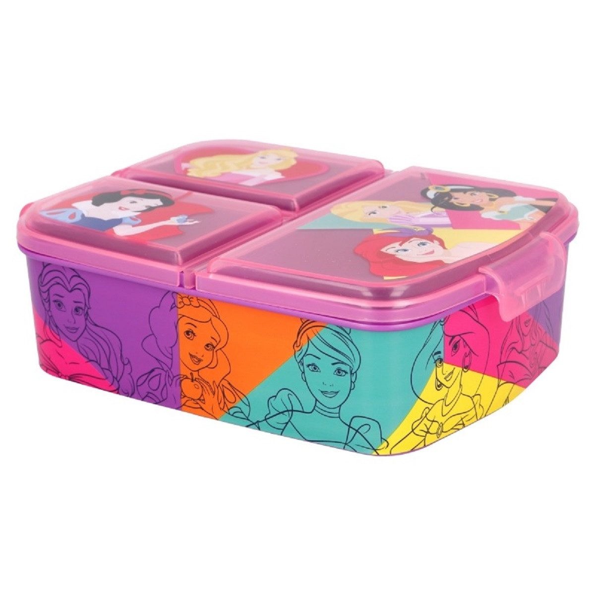Stor Lunchbox Disney Princess Kinder Brotdose – Lunchbox mit 3 Fächern, (Einteilig, 1x Brotzeitdose), Brotzeitdose