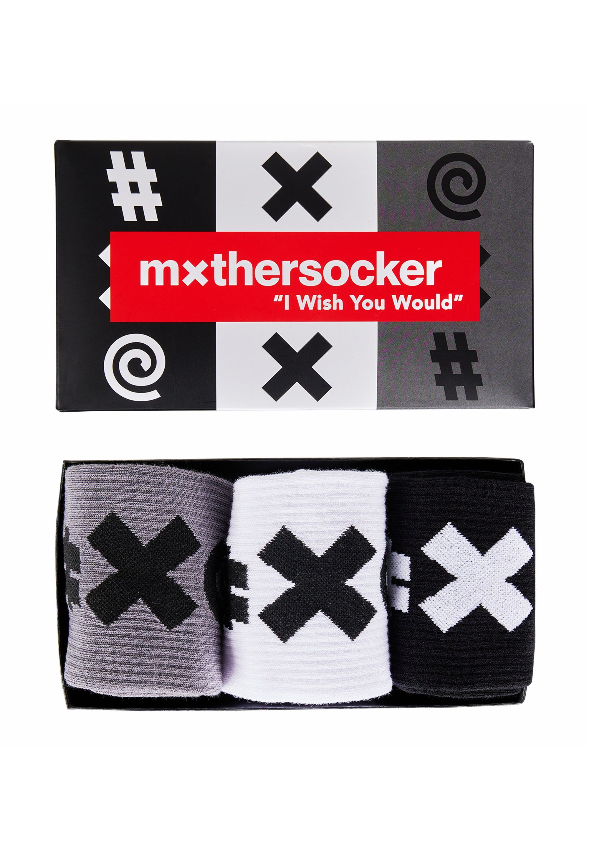 mit Socken schwarz (3-Paar) ESSENTIAL THREE dunkelgrau, trendigem Schriftzug Mxthersocker BEEPS -