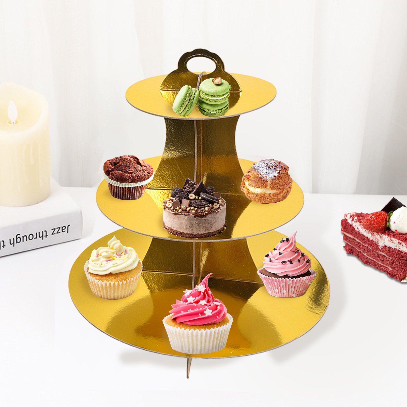 Rutaqian Kuchenteller Tortenständer mit drei Etagen Geburtstagsfeier Kuchenstand, (1 St), Dessertteller Cupcake-Tablett Haushaltsprodukte Gold