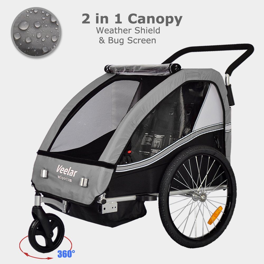 TIGGO Fahrradkinderanhänger TIGGO VS Kinderfahrradanhänger 2 in 1  Kinderanhänger Fahrradanhänger Anhänger mit Jogger Set, für 1-2 Kinder  geeignet
