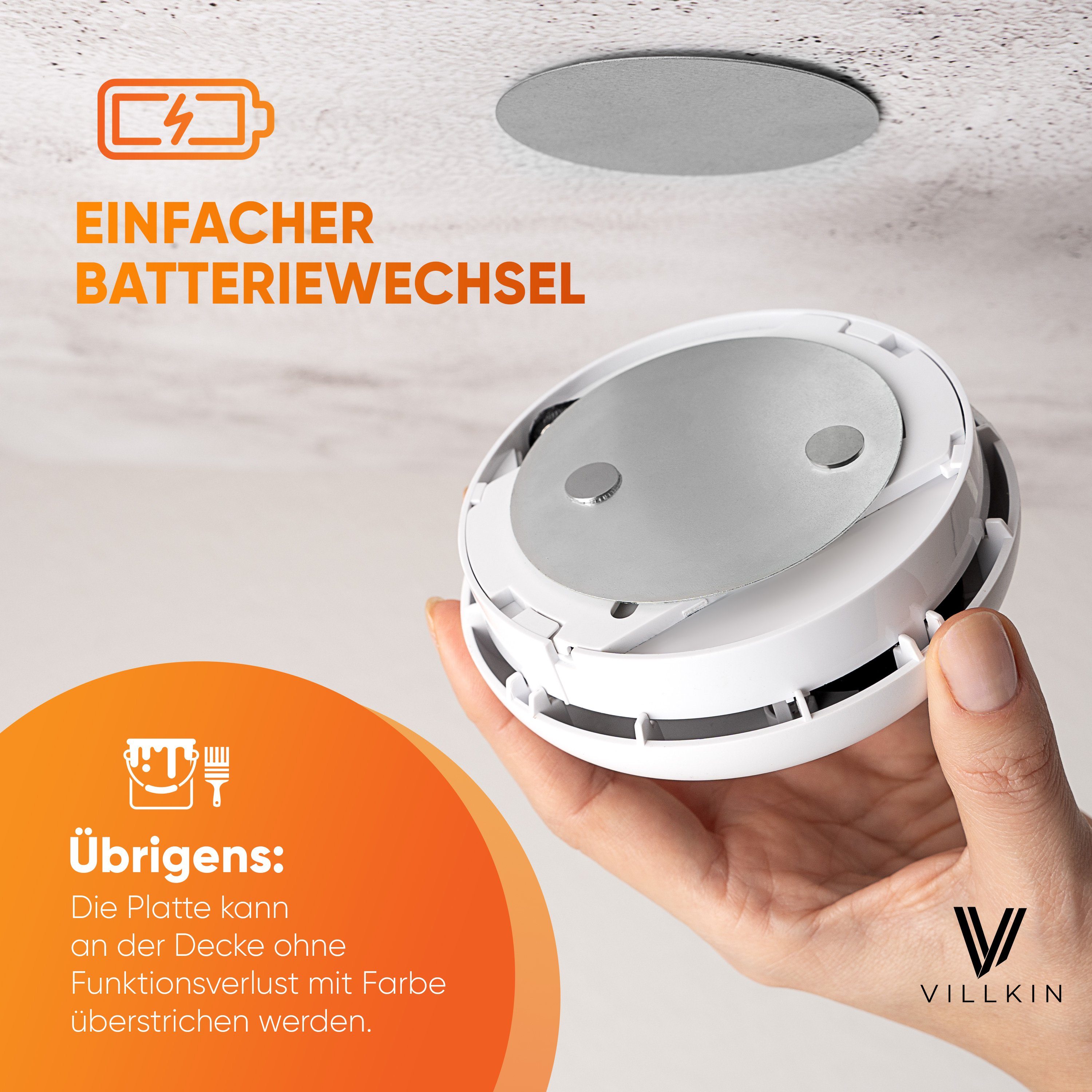 Villkin Magnethalter Rauchmelderhalterung, Magnetbefestigung, Magnethalterung (10-St), klebend, einfache Montage, magnetisch, überstreichbar – Bild 5 von 5