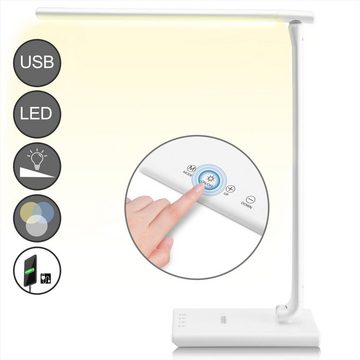 monzana Tischleuchte Cataleya, Weiß, LED, warmweiß bis tageslichtweiß, LED Schreibtischlampe Weiß 3 Farb- und 5 Helligkeitsstufen USB