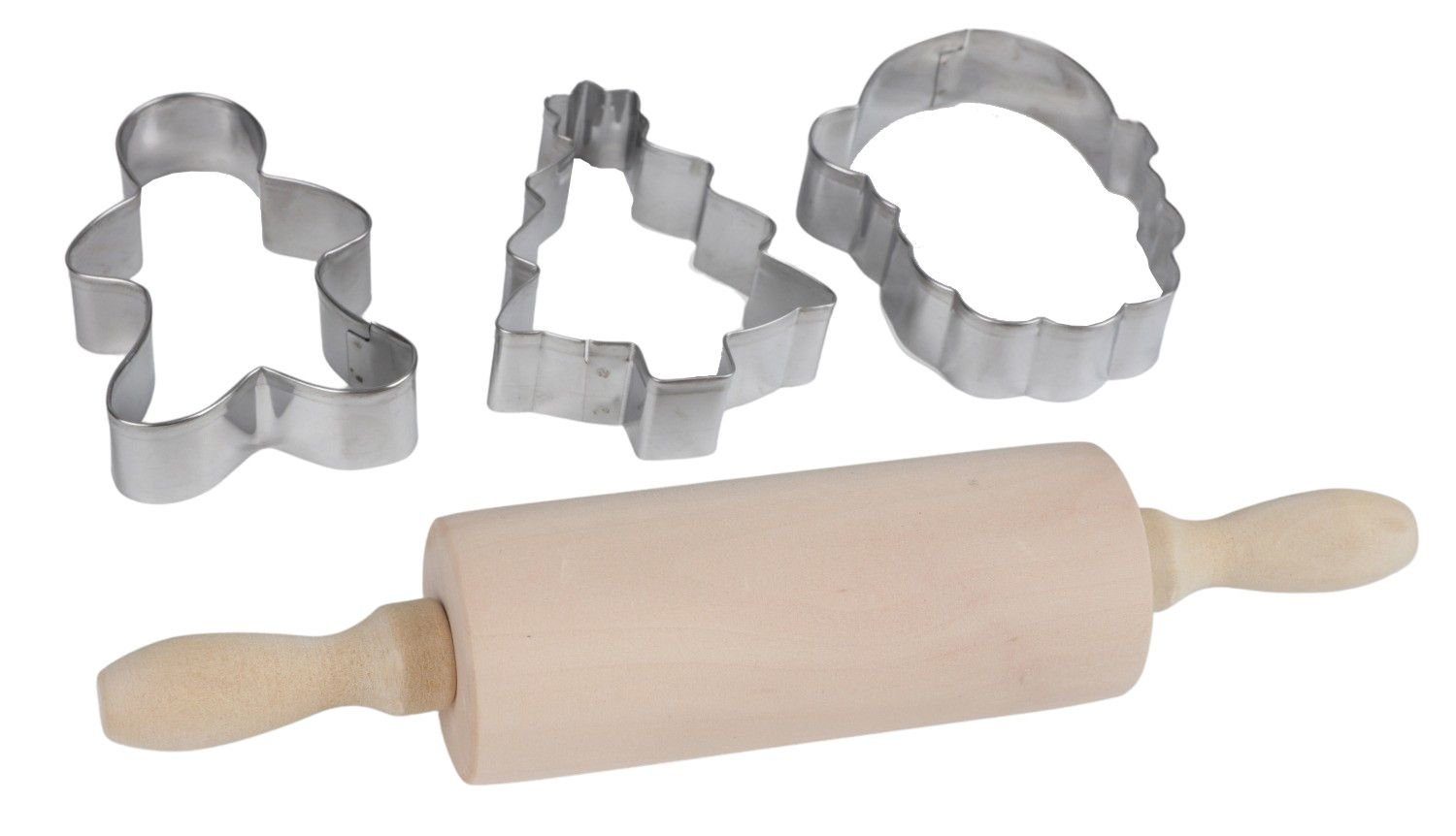 Koopman Ausstechform Mini Weihnachts-Back-Set mit Nudelholz und 3 Ausstechformen Teigrolle