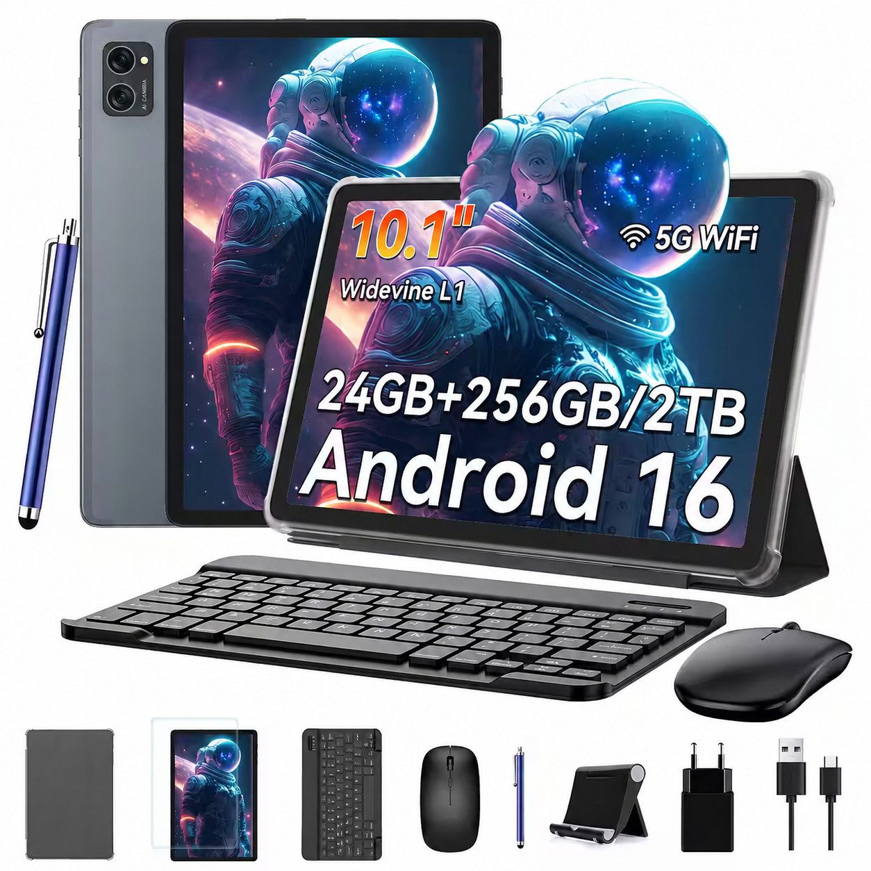 TABWEE 10" Android 16 256GB WiFi incl. Tastatur, Maus, Stift Tablet (10", 256 GB, Android16, Android 16, mit Stift/Maus/Tastatur, Gemini Al Magic)