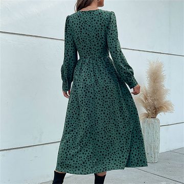 AFAZ New Trading UG Sommerkleid A-Linien-Kleid Dame Verführerische Grüne Leopardenmuster-Langkleider (Stilvolle Lange Kleider mit Grüner Leopardenoptik) Elegante Grün Gemusterte Maxikleider