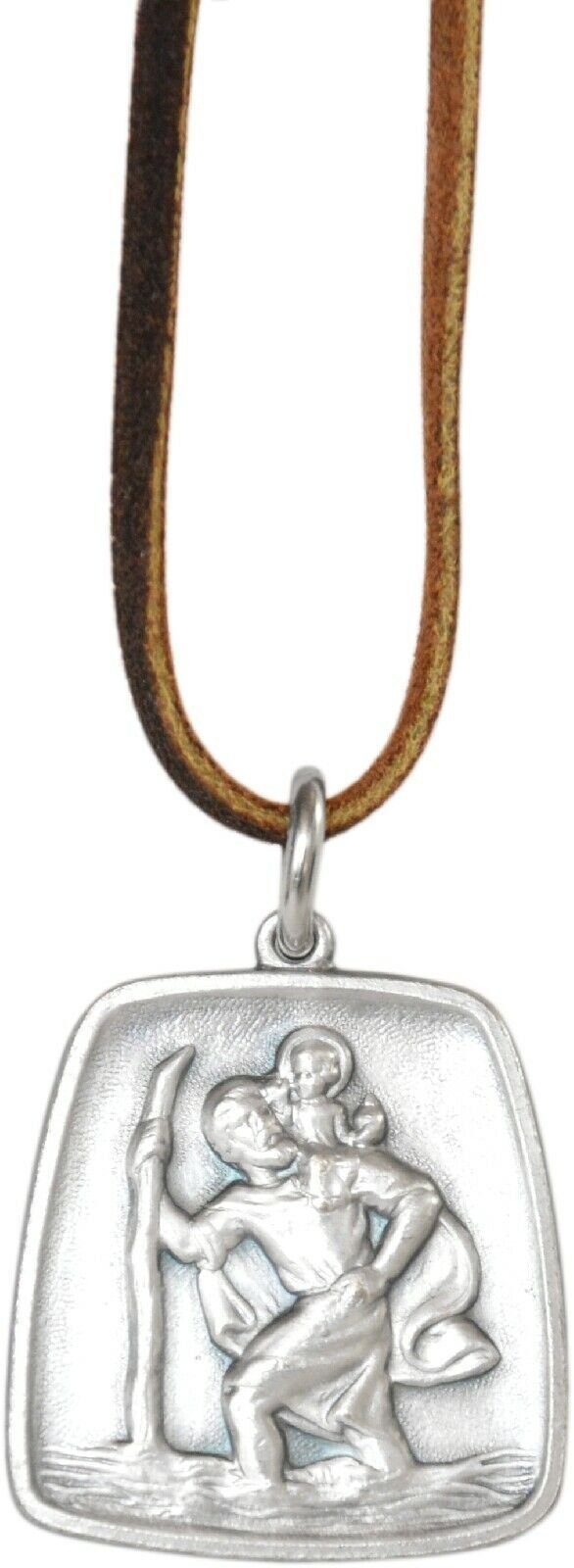 PistolaPeppers Medallionanhänger Heiliger Sankt Christophorus Metall Anhänger mit Lederband