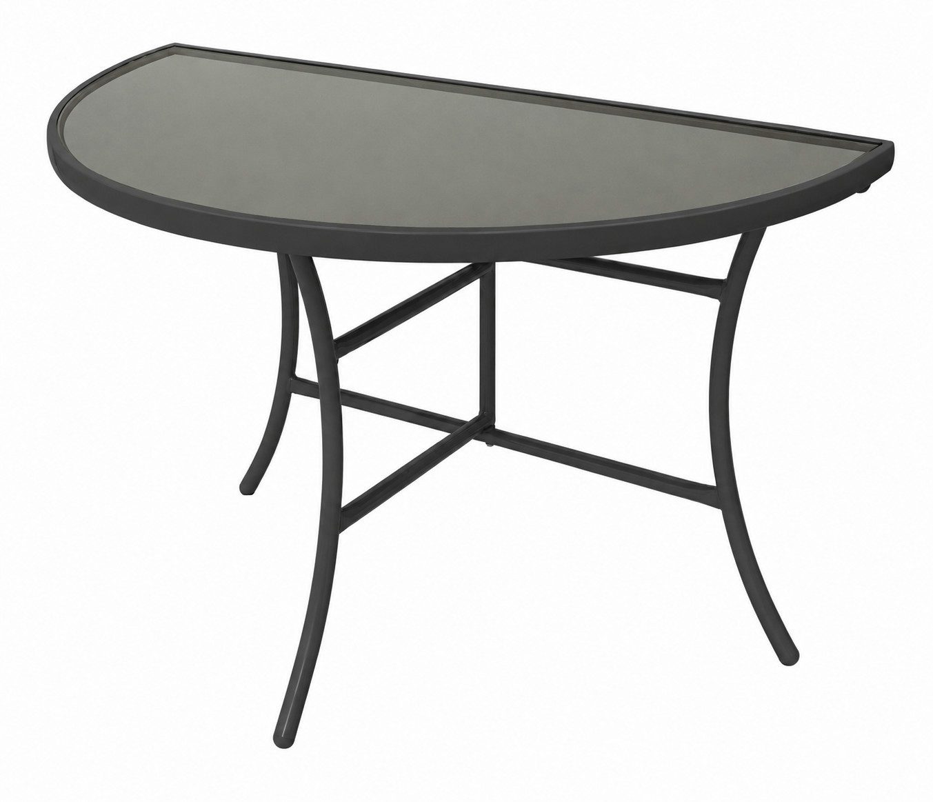 DEGAMO Gartentisch PALERMO, Anstelltisch halbrund 58x110cm, Metall anthrazit, Glas grau