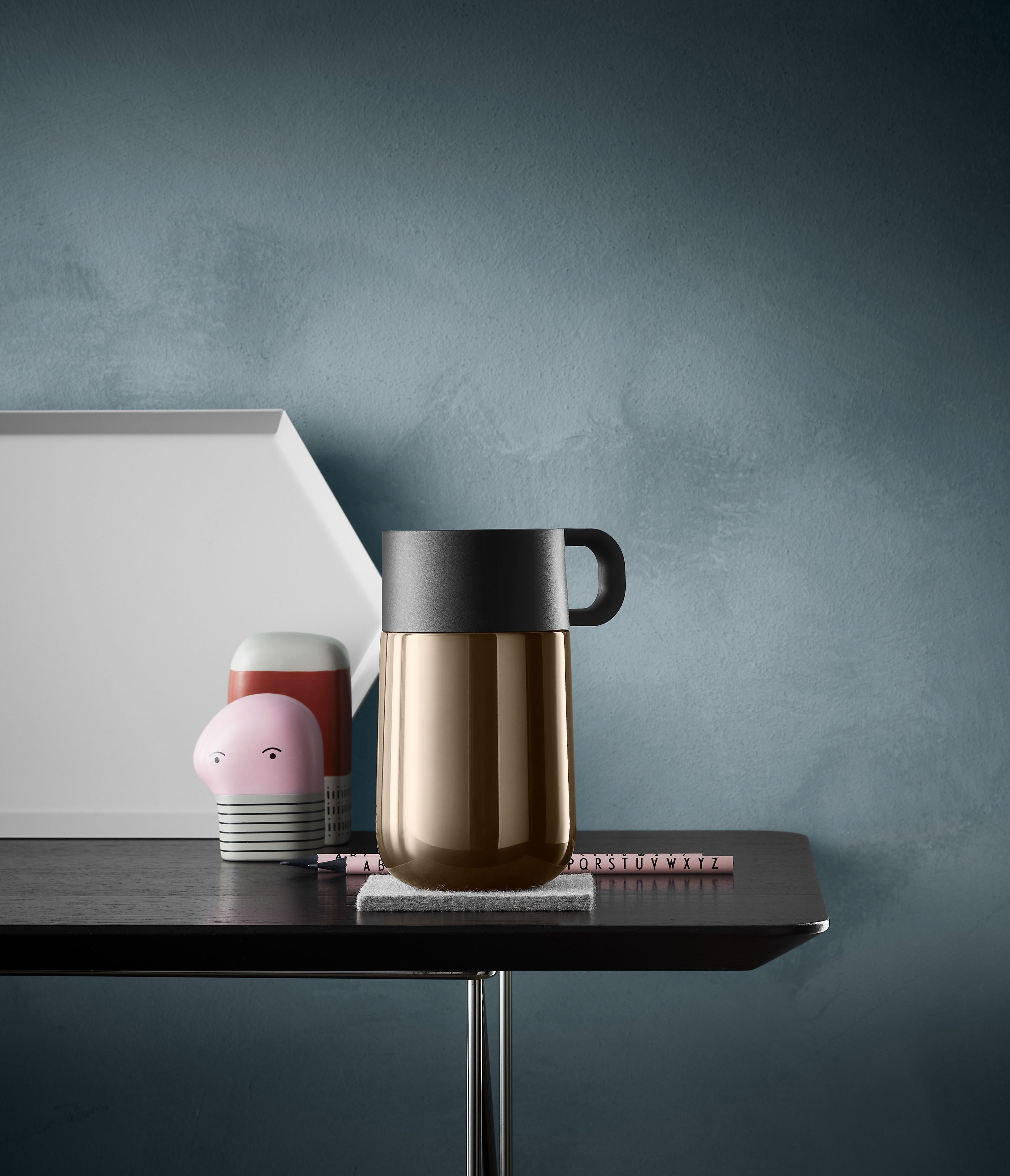 WMF Thermobecher Impulse Travel Mug, Cromargan® Edelstahl Rostfrei 18/10, Silikon, doppelwandiger Edelstahl, geringe Höhe, 360°-Trinköffnung