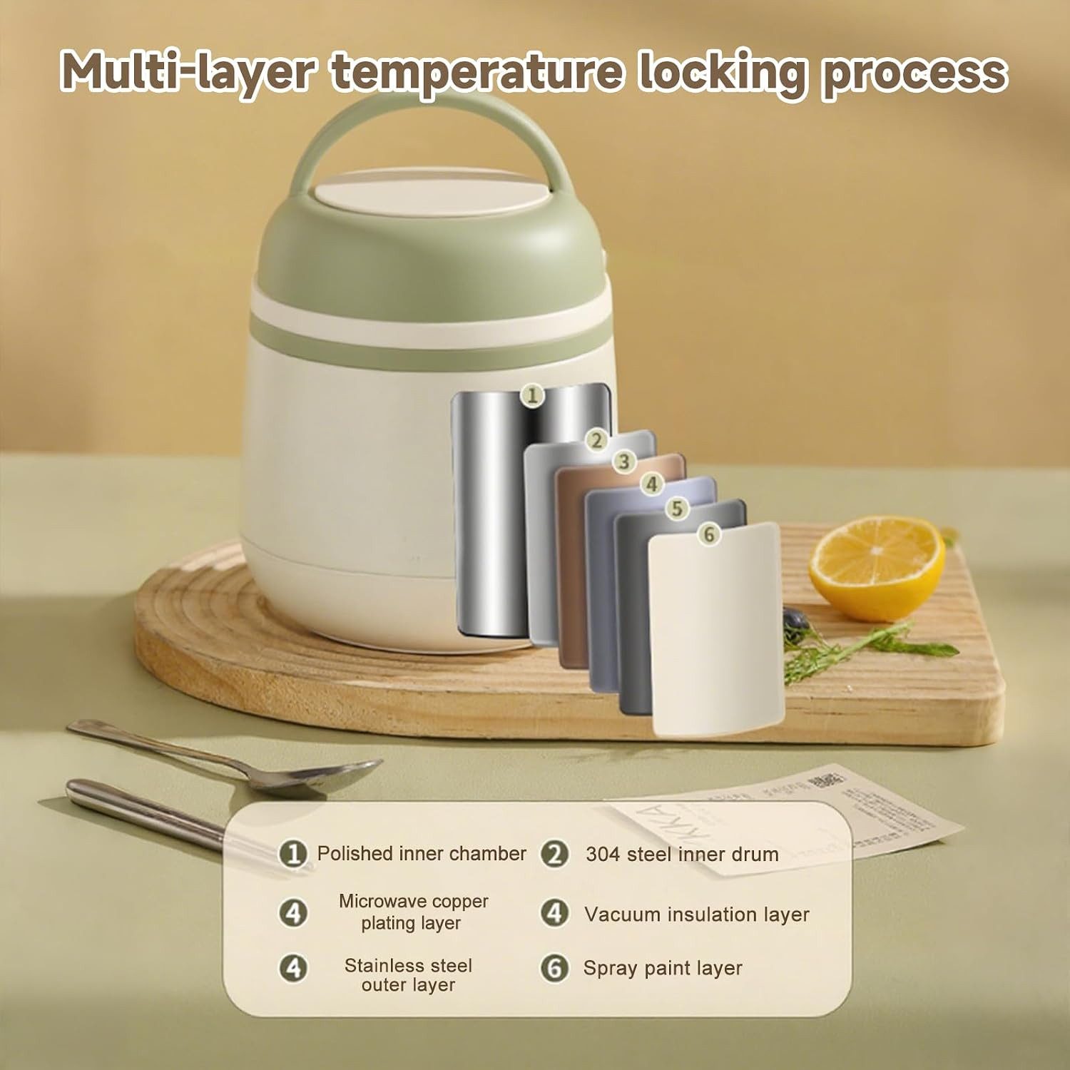 FELIXLEO Thermobehälter Thermobehälter 1,2 l Edelstahl Lunchbox Auslaufsicher mit Klapplöffel, (1-tlg)