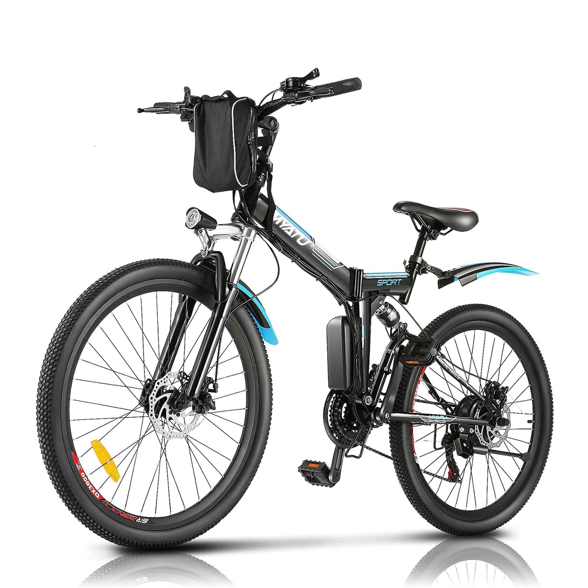 Myatu E-Bike 26 Zoll E-Mountainbike Elektrofahrrad mit 36V 10,4AH Akku, 21 Gang, Kettenschaltung, 375,00 Wh Batterie Schwarz