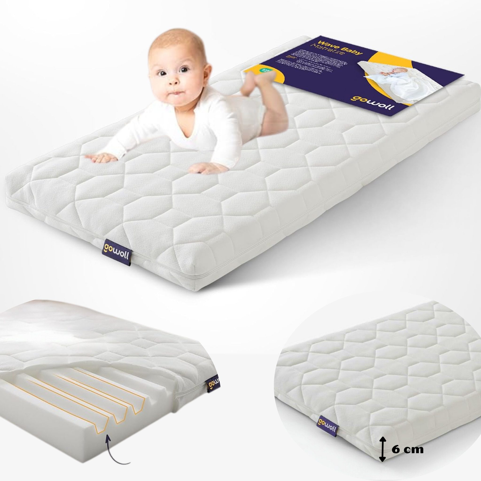 Babymatratze 60x120 - 70x140 - 70x160 Kaltschaummatratze Wave Baby, gowoll, günstig online kaufen