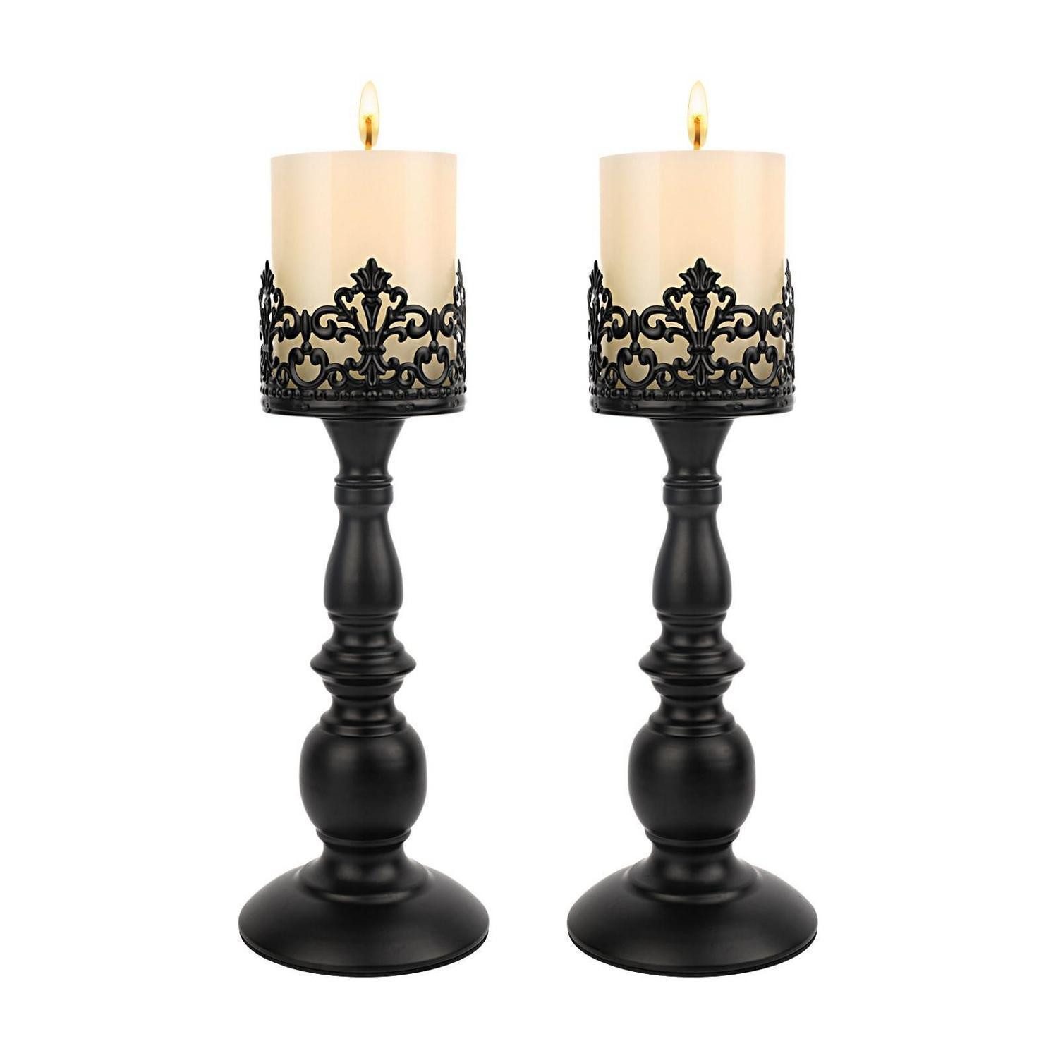 LuxusKollektion Kerzenständer Kerzenständer Set 2 Stück Matt Schwarz Vintage (2 St)