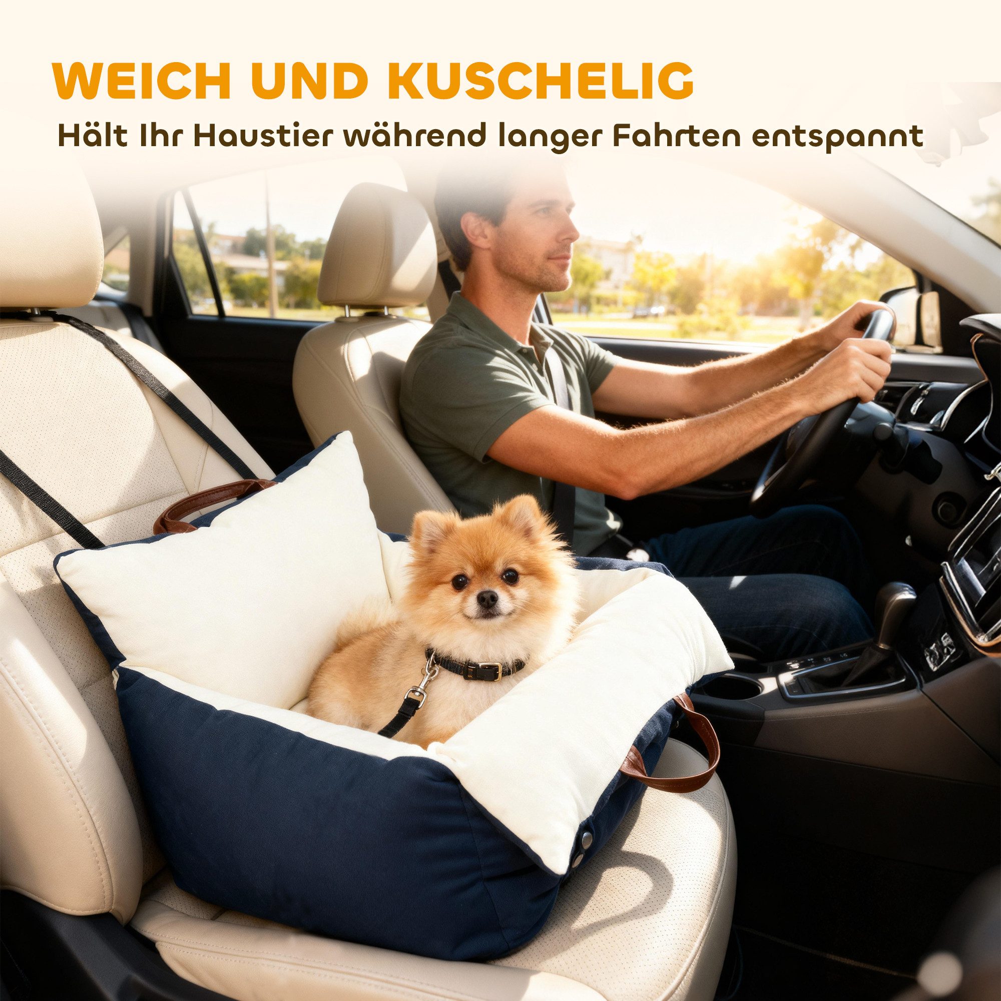 marmortrend Sehnsucht nach Einzigartigkeit Hunde-Autositz Hundeautositz, 2 Gurte, waschbare Bezüge, für Haustiere unter 5 kg, Hunde-Transportbox 49 x 53 x 36 cm