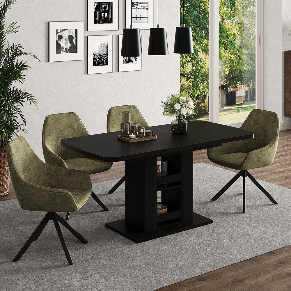 Vicco Esstisch Fenaro, Schwarz, 120-160 x 80 cm (1-St)