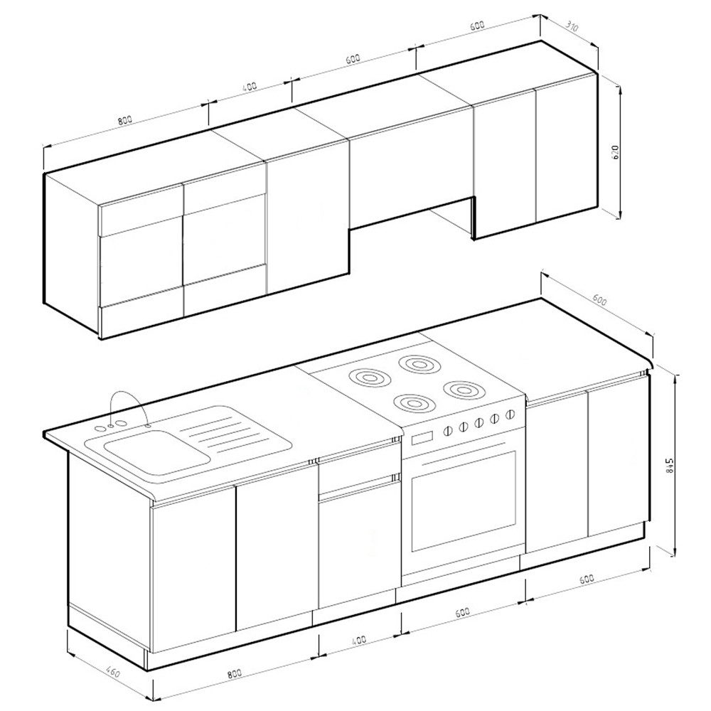 Vicco Küchenzeile Raul, Goldkraft Eiche/Anthrazit/Anthrazit, 240 cm günstig online kaufen